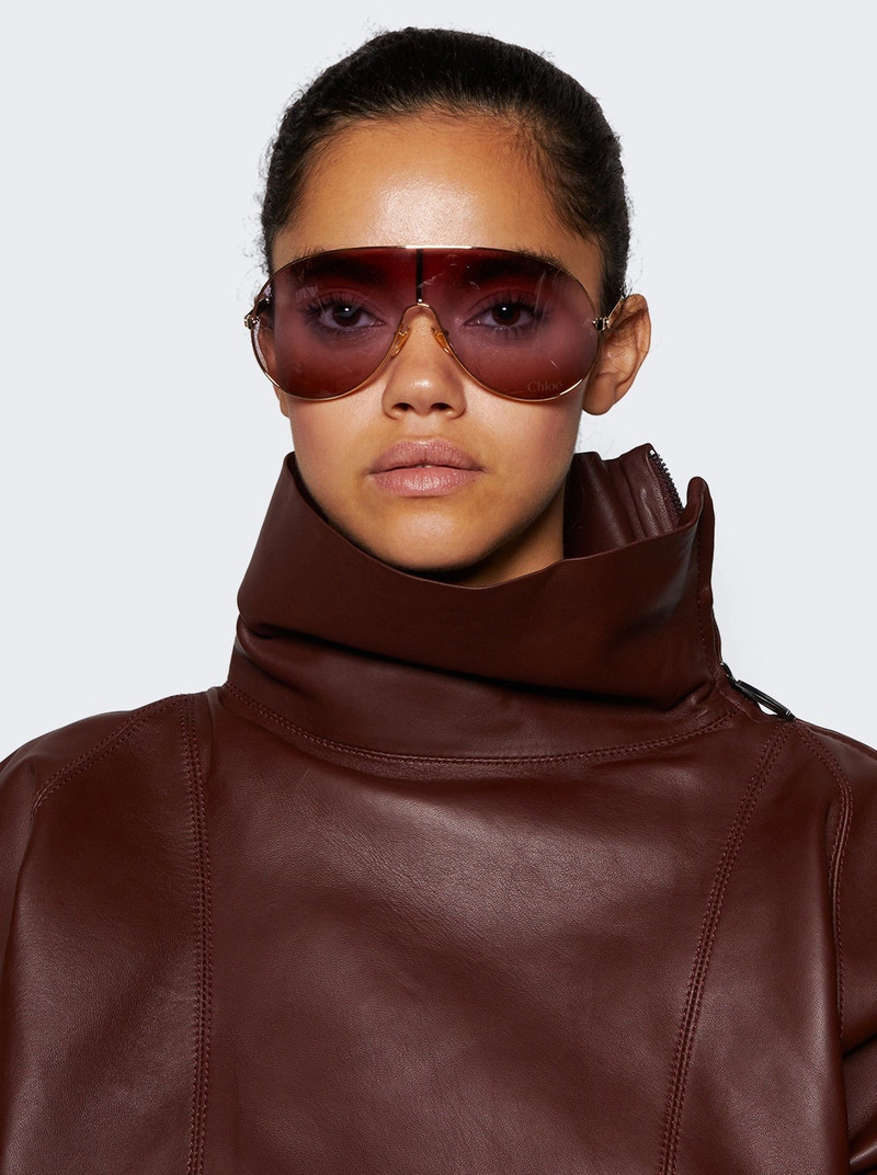 Chloé Aly Mask Sunglasses Shiny Gold And Gradient Pink outlook