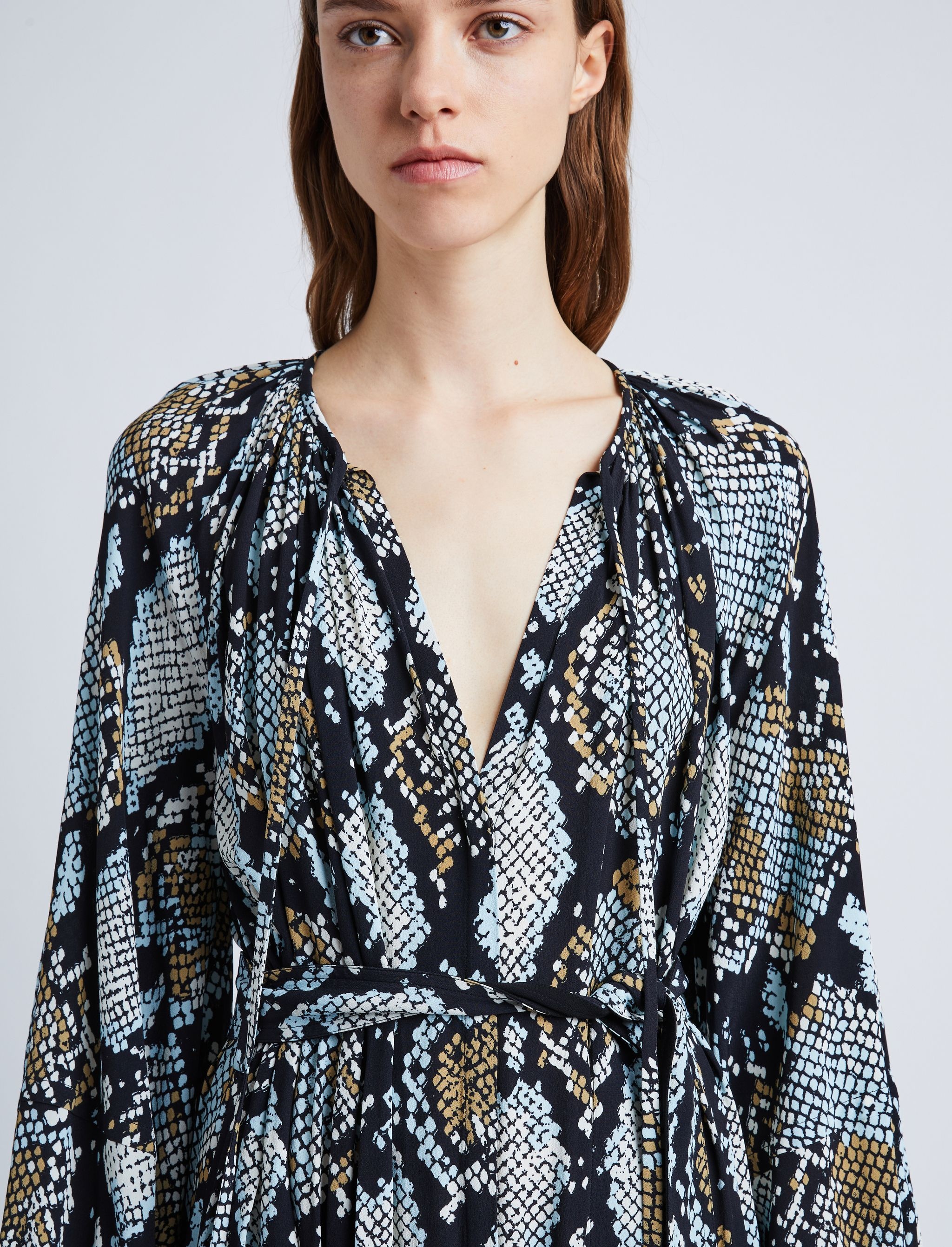 Printed Snake Crepe De Chine Shirt Dress - 5