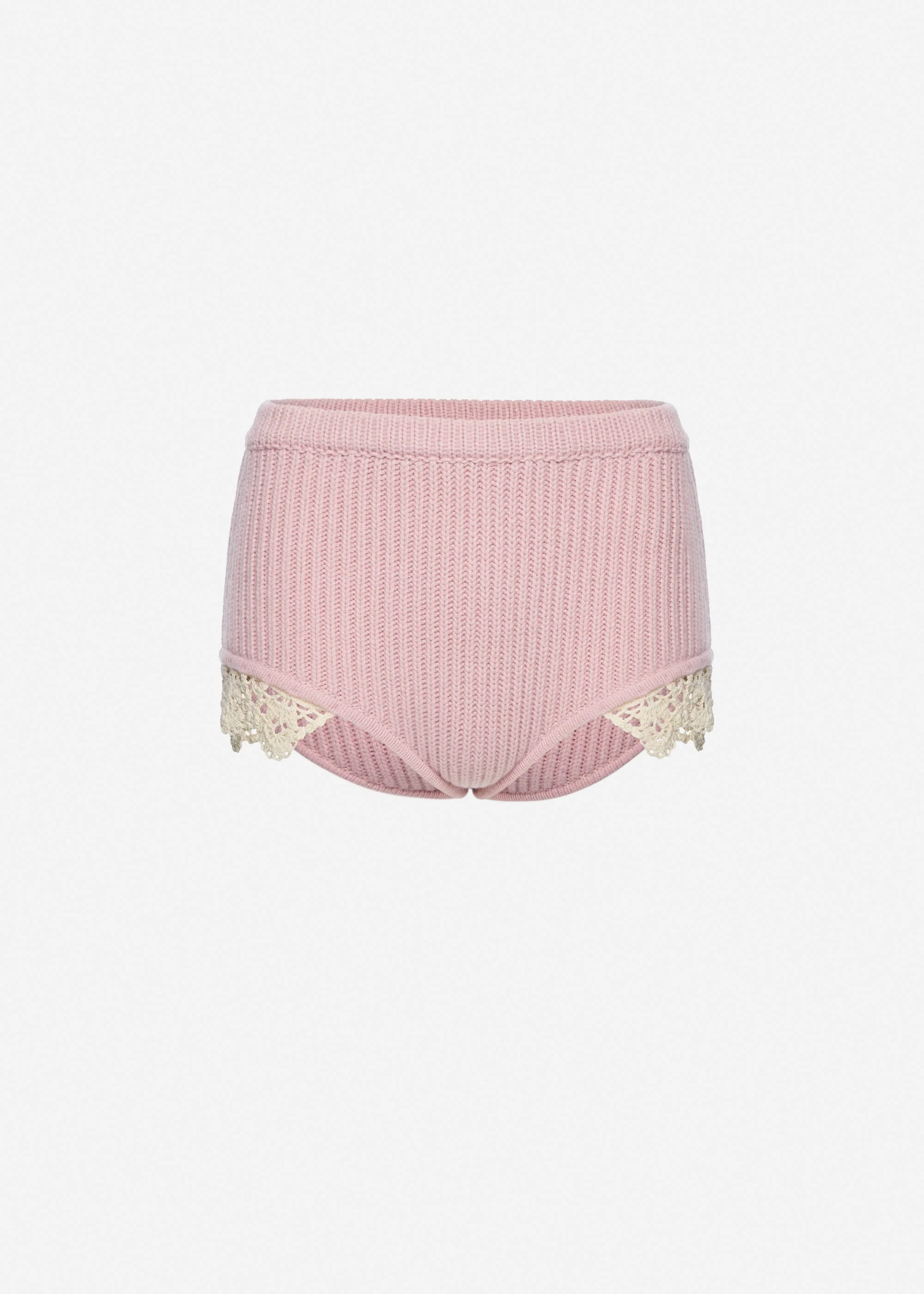 Cashmere crochet-trim shorts in light pink - 1