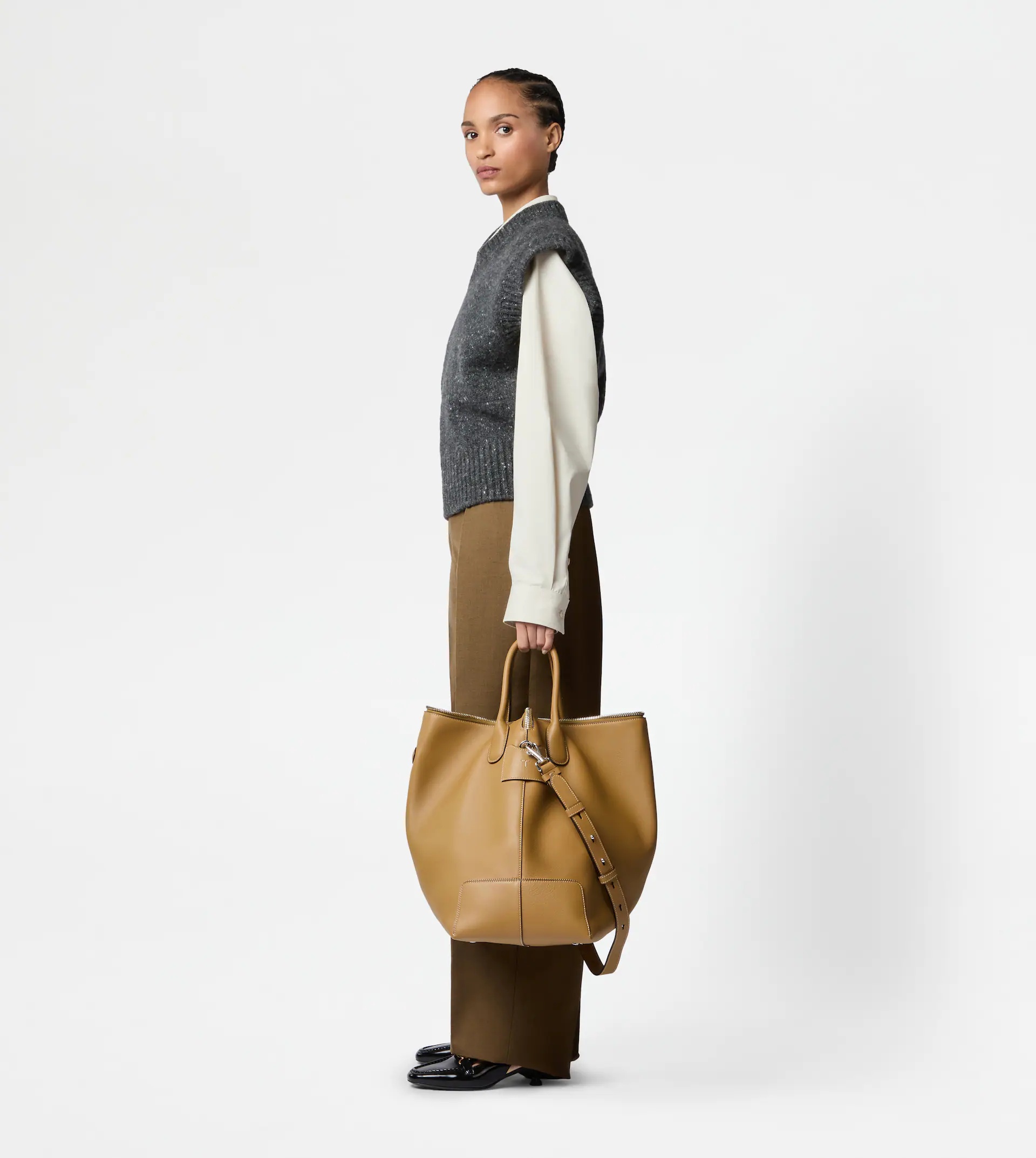 TOD'S DI BAG SWING IN LEATHER LARGE - BROWN - 3