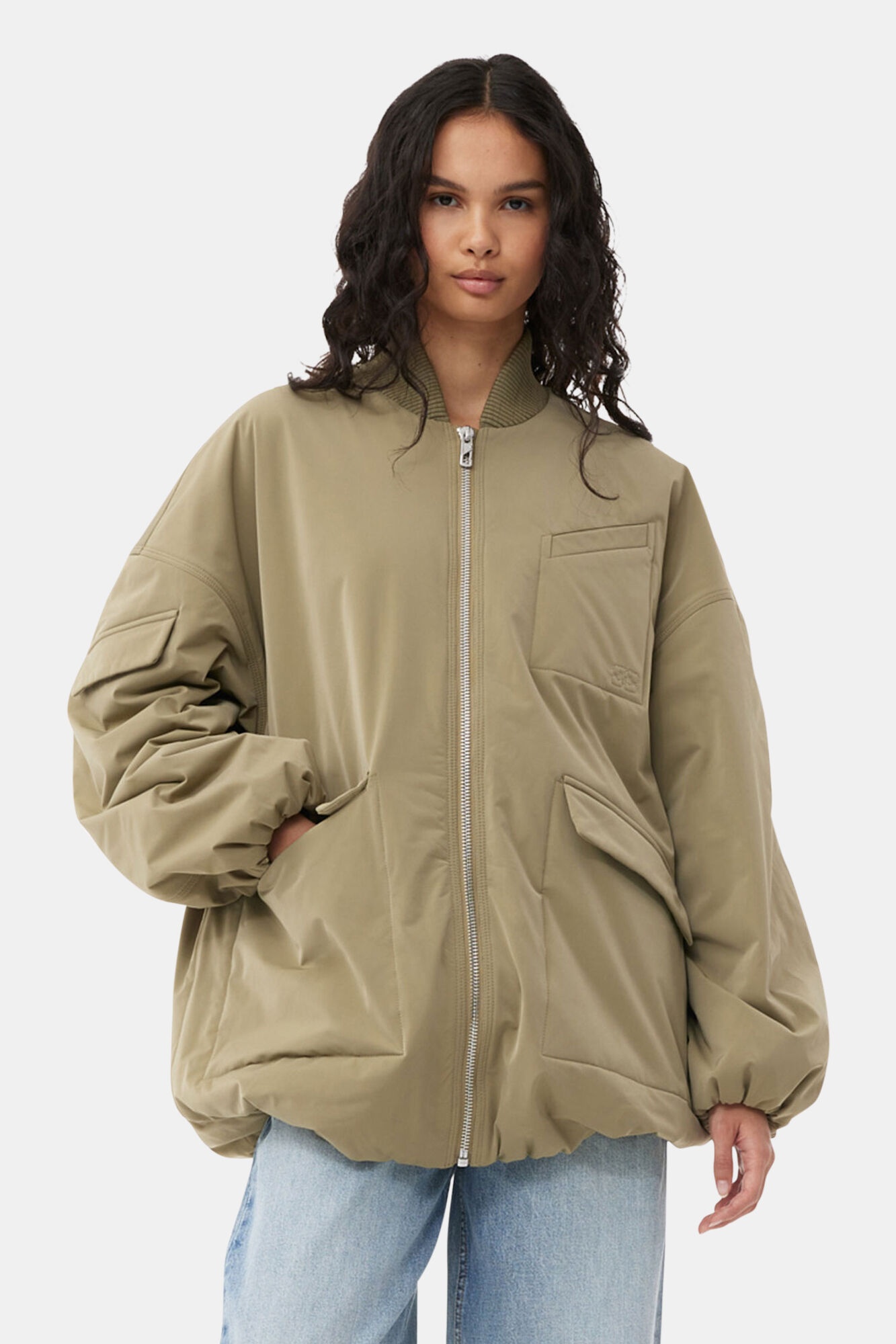 GREEN LIGHT TWILL OVERSIZED BOMBER JACKET - 2