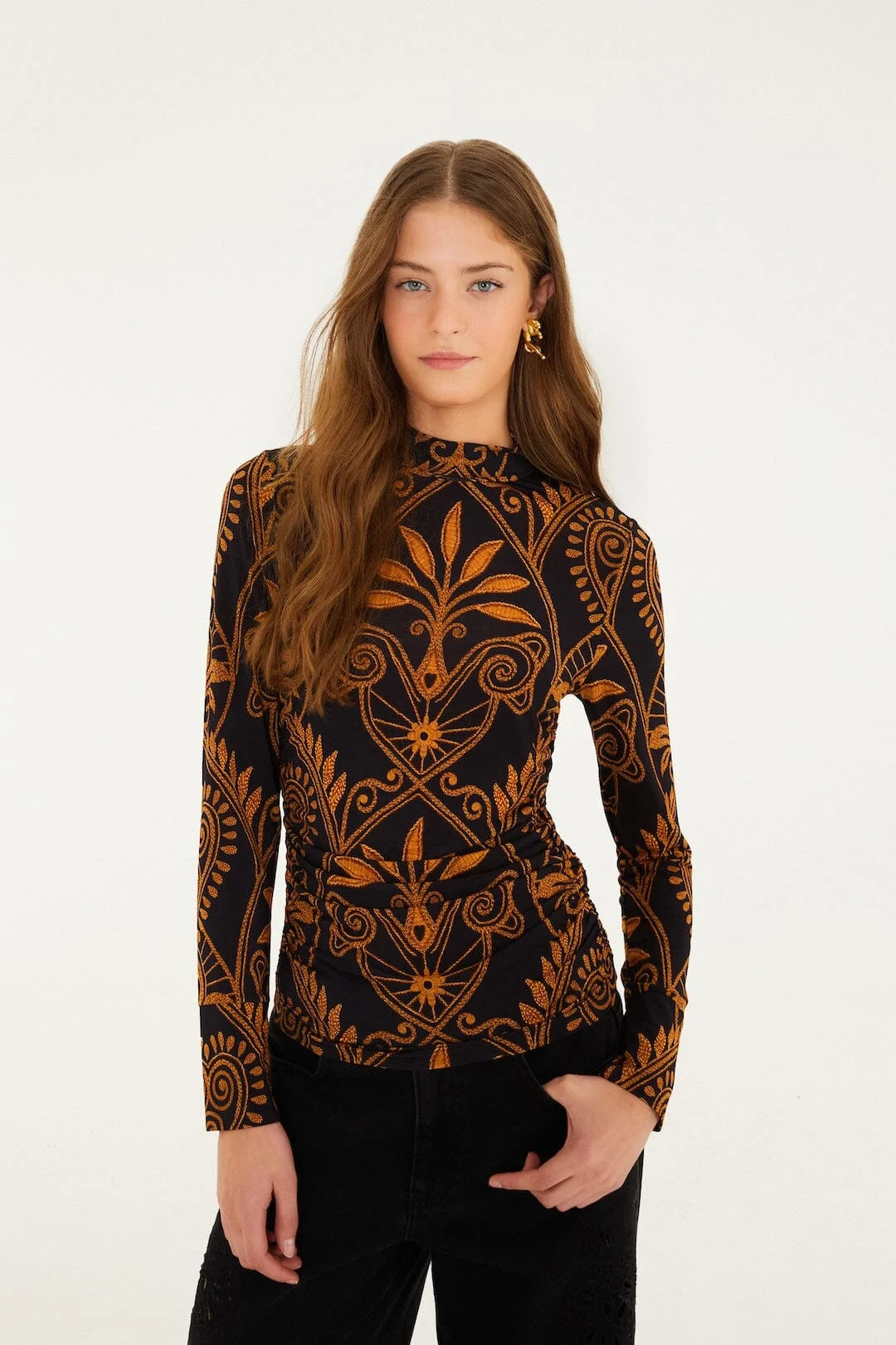 Black Cornely Ainika Ruched Waist Jersey Blouse - 1