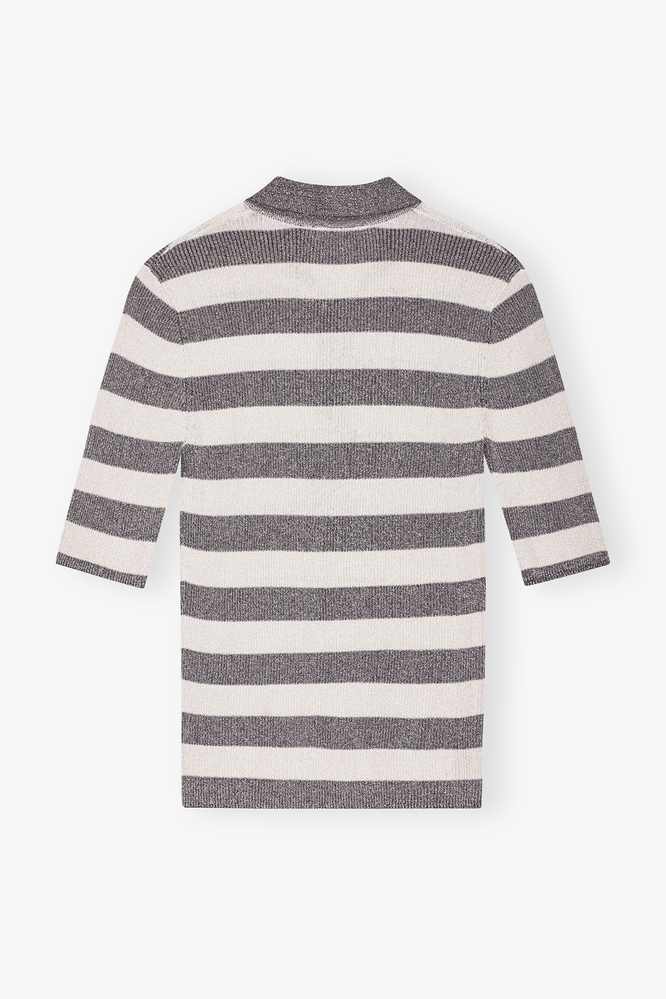 GREY STRIPED SPARKLE RIB POLO T-SHIRT - 6