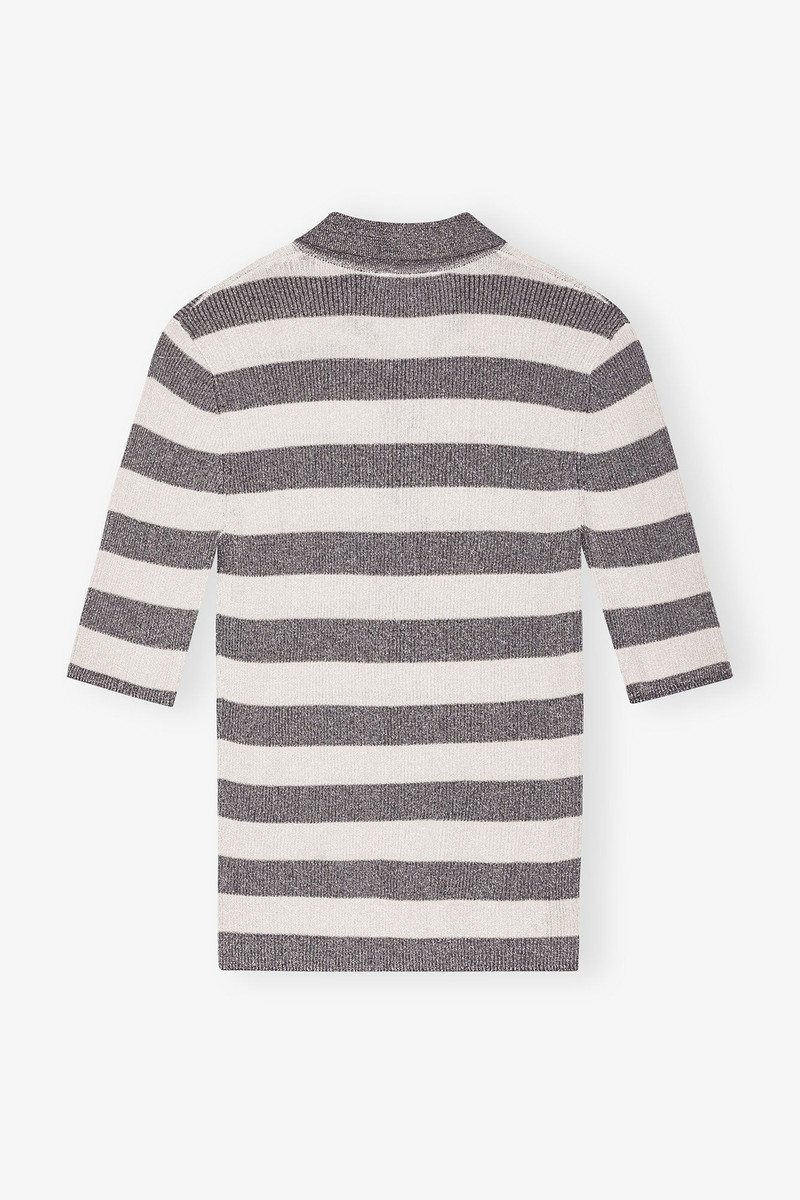 GREY STRIPED SPARKLE RIB POLO T-SHIRT 6