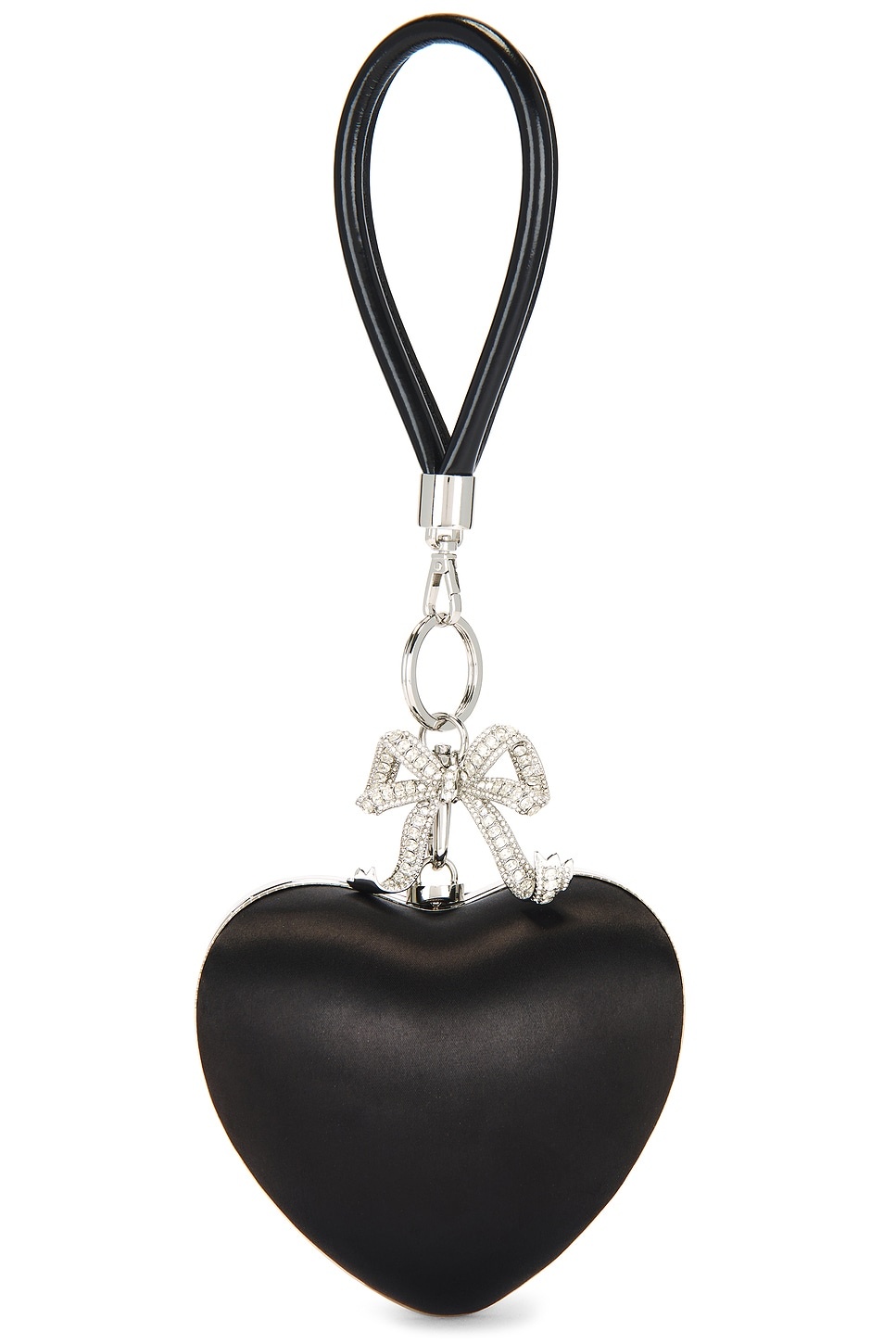Black Satin Top Handle Heart Clutch - 2
