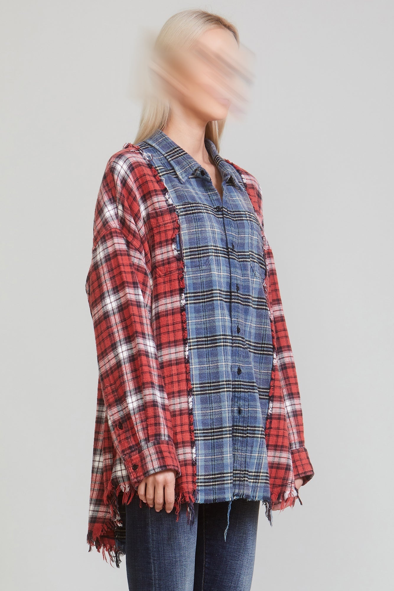 DROP NECK COMBO WORK SHIRT - RED/BLUE PLAID - 3