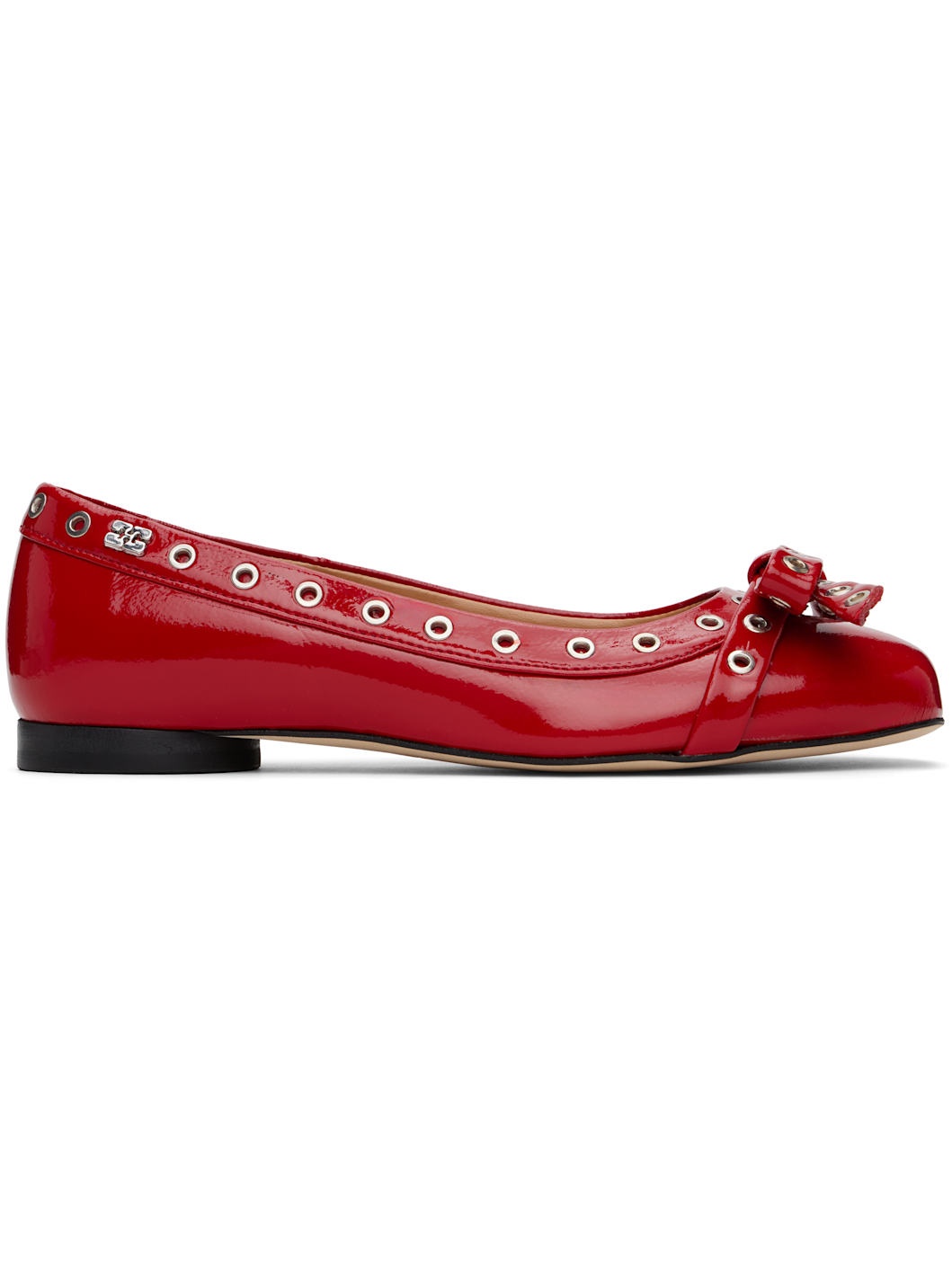 Red Eyelet Bow Ballerina Flats - 1
