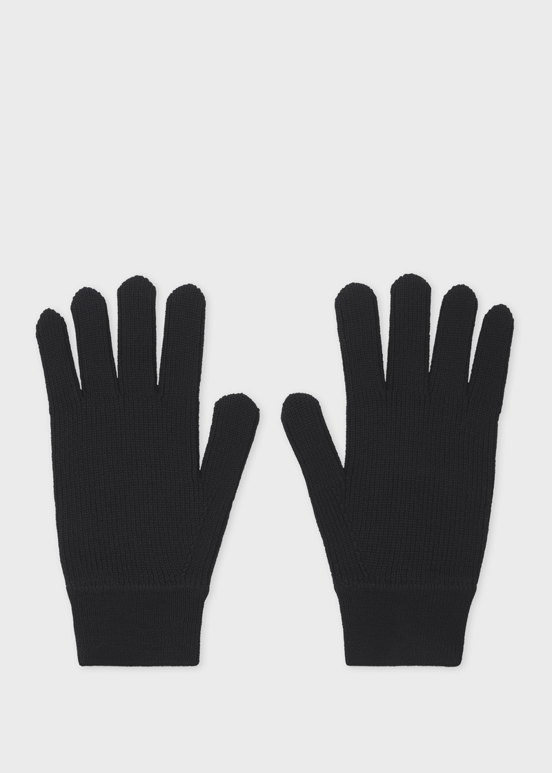 Paul Smith Black Merino Wool 'Signature Stripe' Trim Gloves outlook