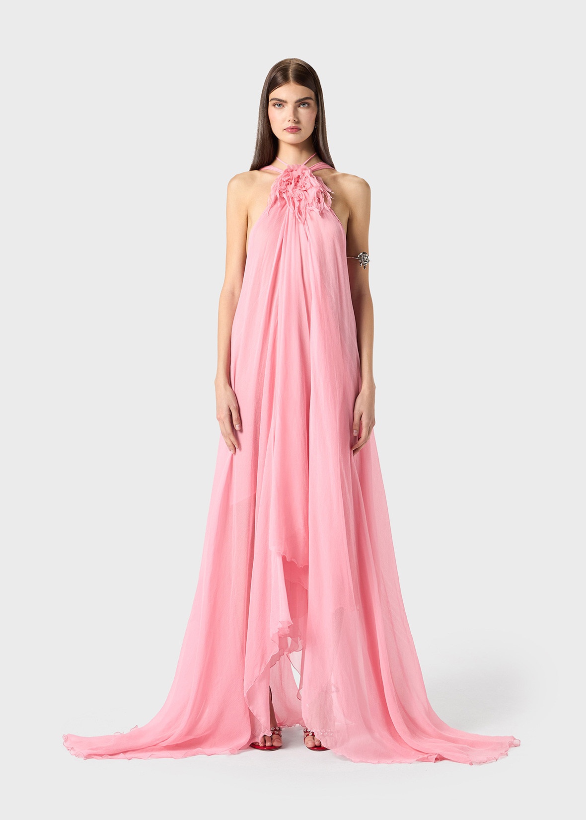 SILK CREPONNE DRESS WITH 3D FLOWER - 3