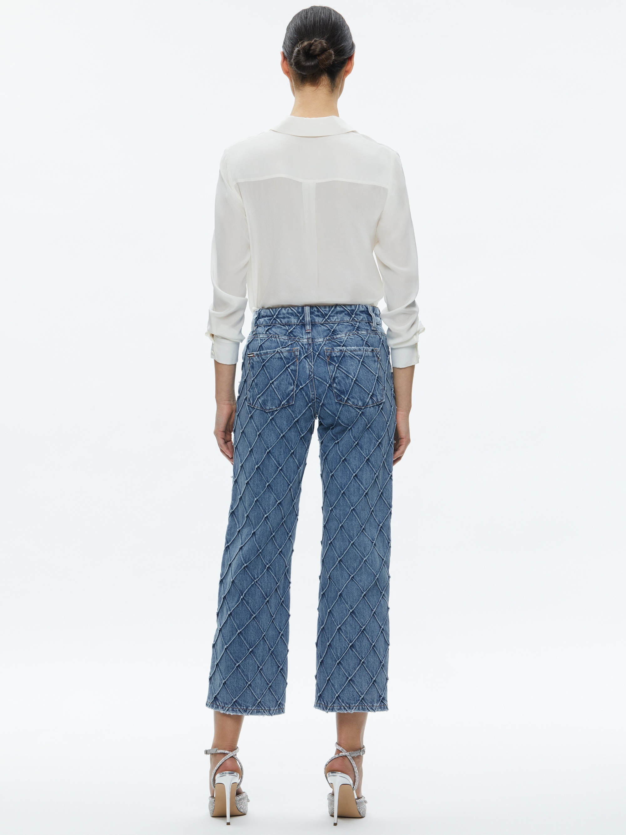 WEEZY QUILTED EMBELLISHED CROPPED MID RISE JEAN - 4