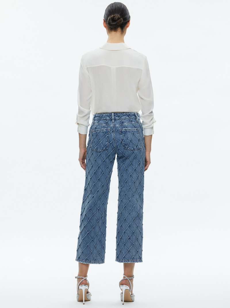 Alice + Olivia WEEZY QUILTED EMBELLISHED CROPPED MID RISE JEAN outlook