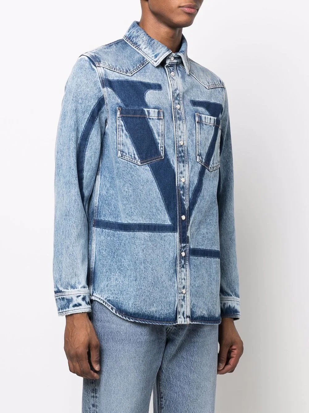 VLogo Signature print denim shirt - 3