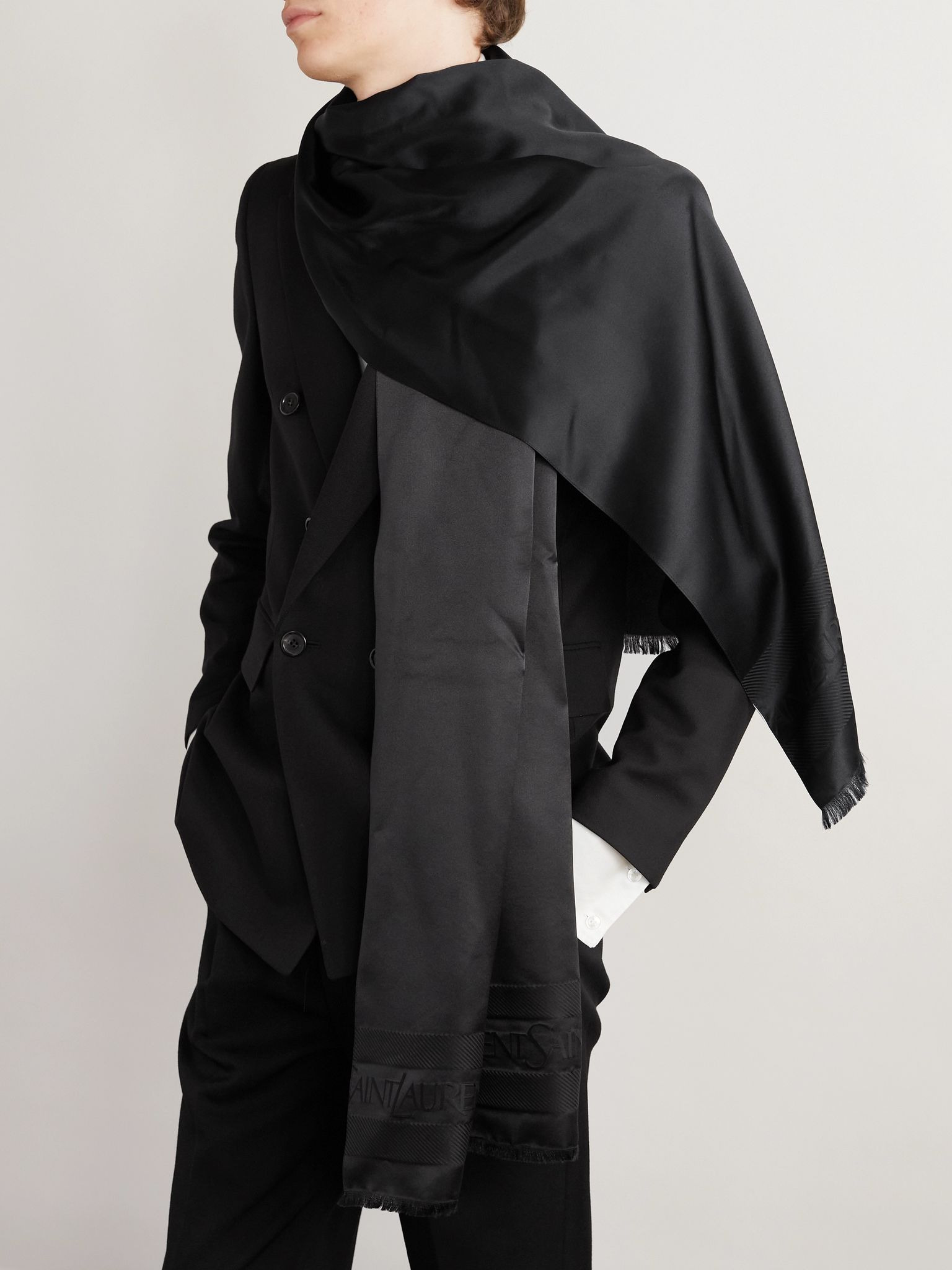 Logo-Jacquard Silk-Satin Scarf Black - 2