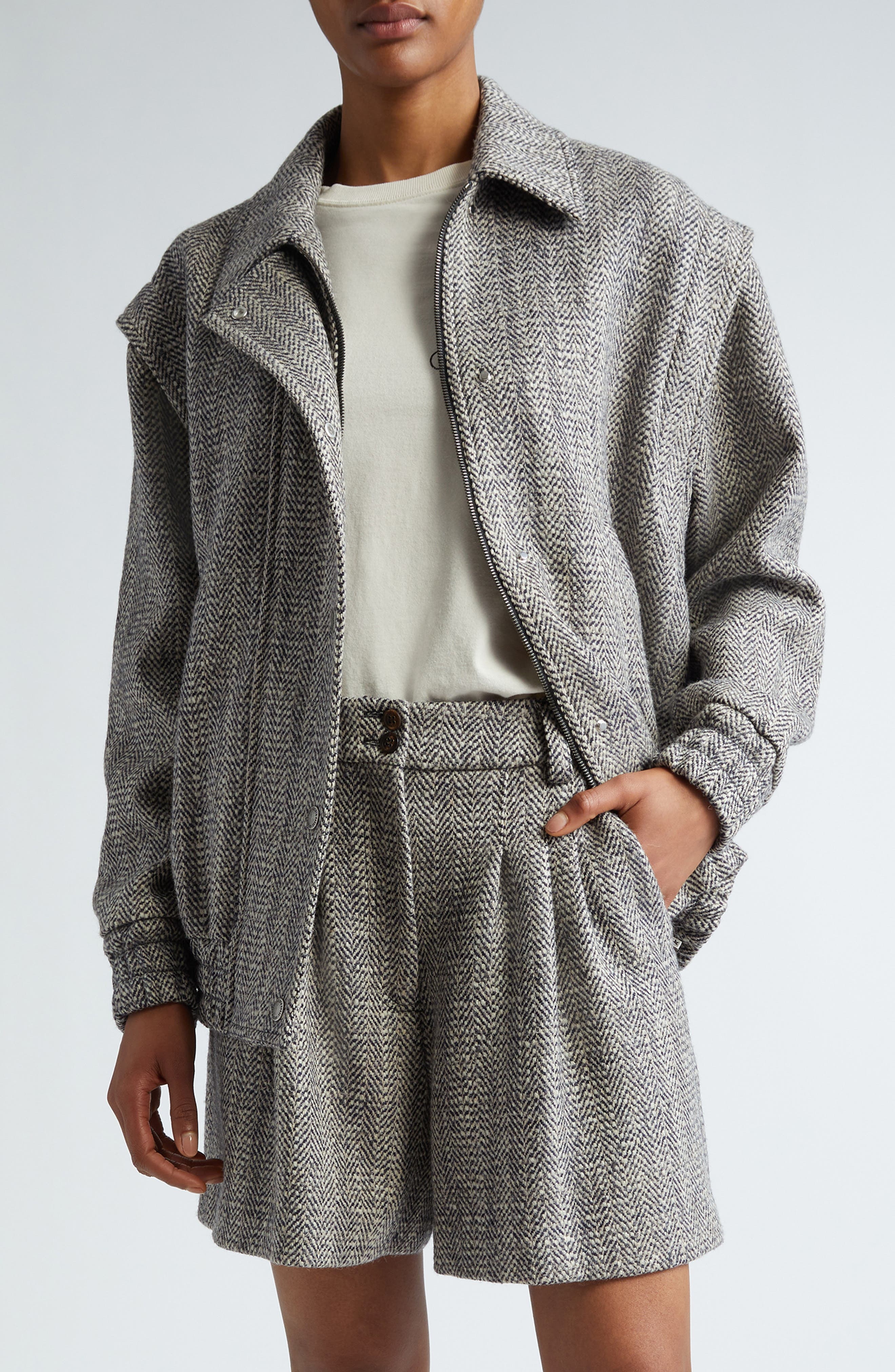 Golden Goose Journey Wool Blend Herringbone Bomber Jacket in Midnight/Ecru at Nordstrom - 2