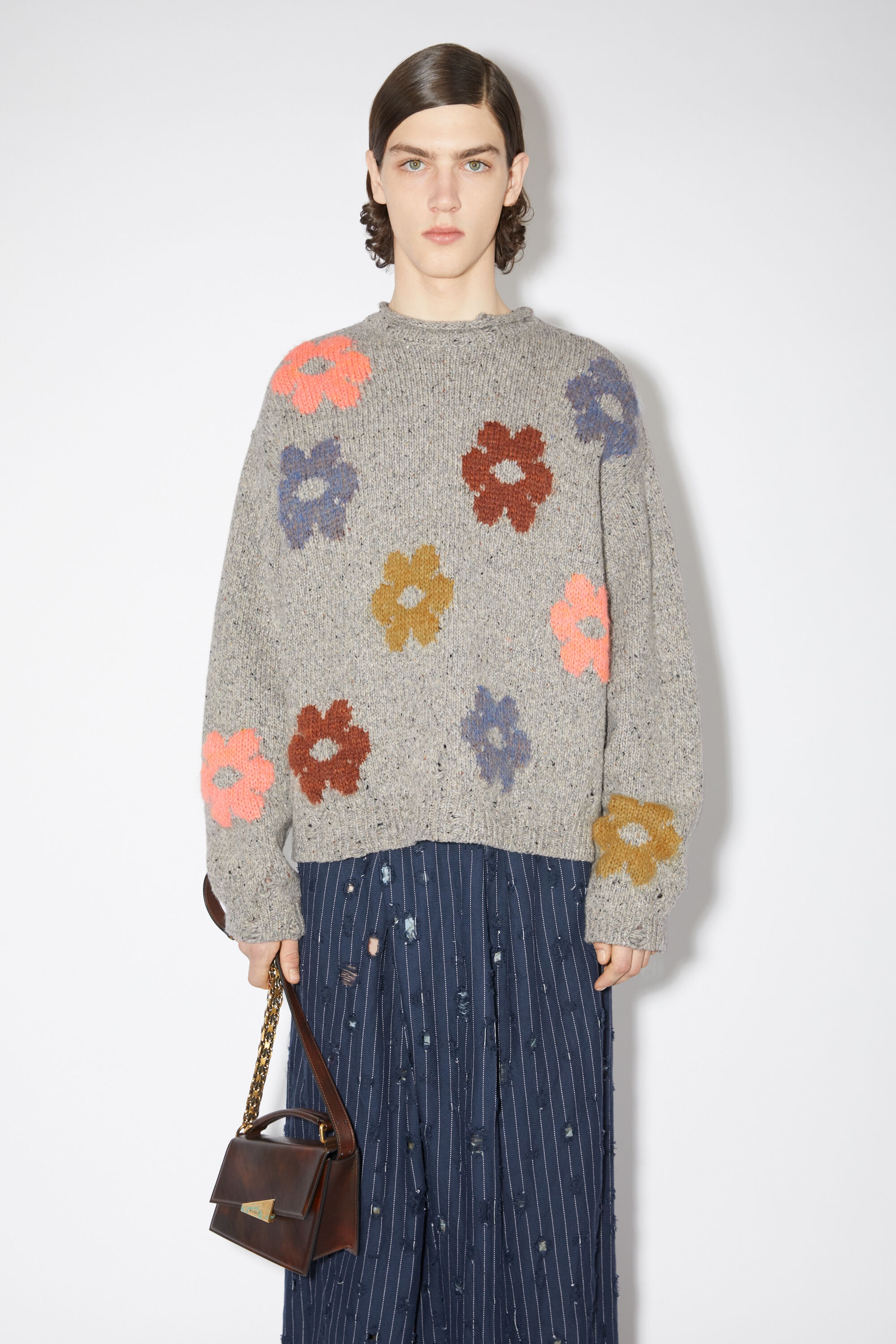 Jacquard wool blend jumper - Grey Melange - 2