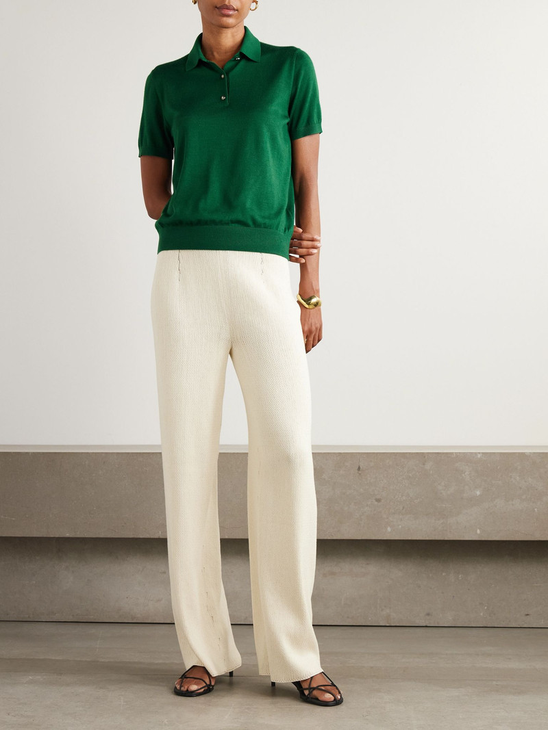 Loro Piana Sottile wool, silk and cashmere-blend polo shirt Sage green outlook