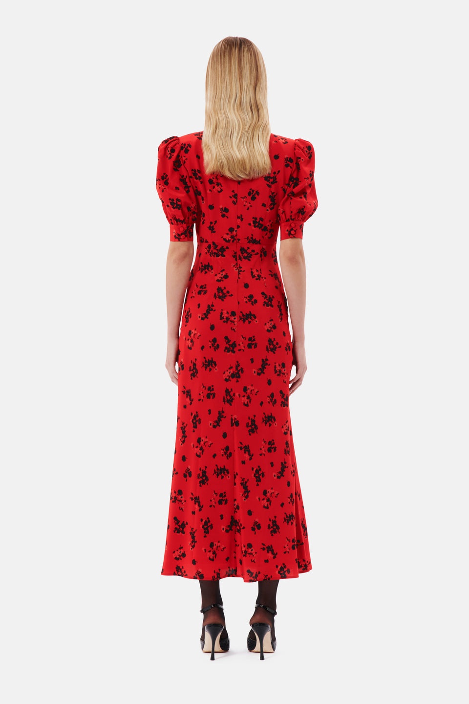 ROSE PRINT SILK DRESS WITH COLLAR AND BUTTONS - 5