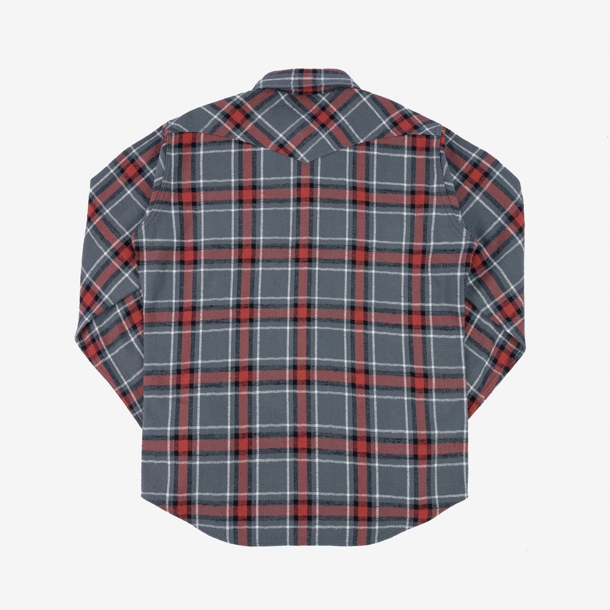 IHSH-369-GRY 12oz Slubby Heavy Flannel Herringbone Check Western Shirt - Grey - 6