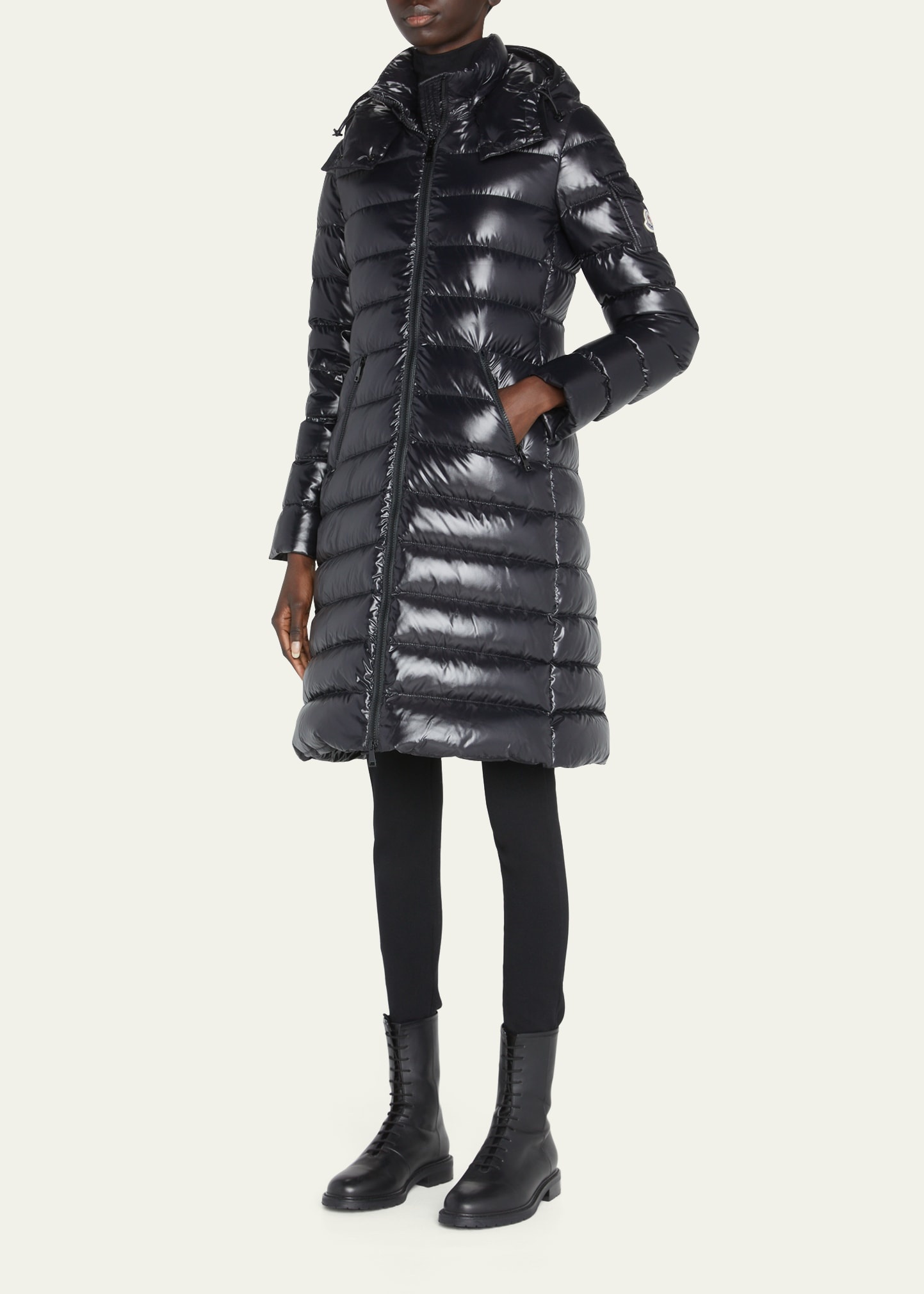 Moka Shiny Fitted Puffer Coat with Hood - 4