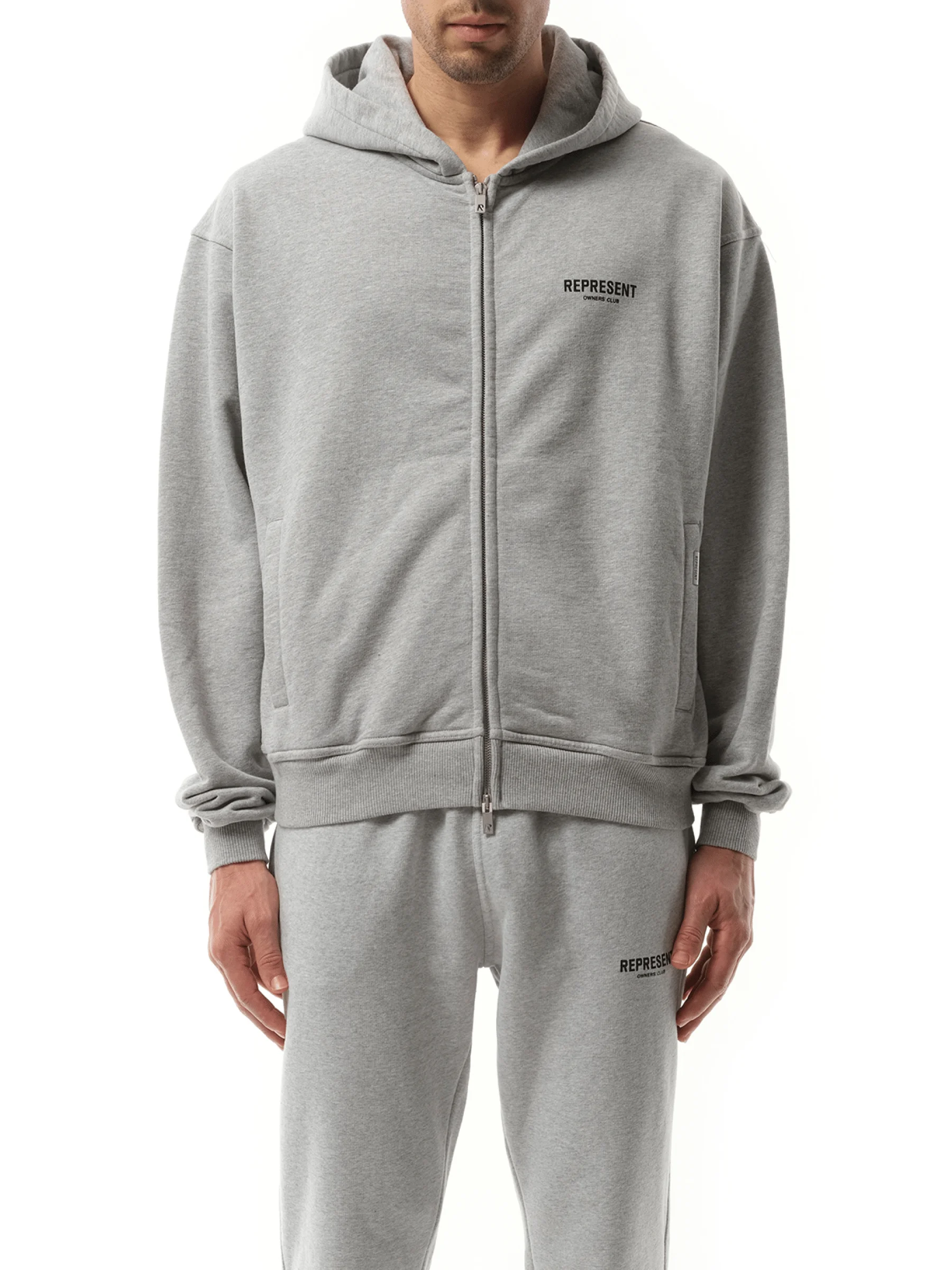 Represent Owners Club Zip Hoodie in Ash Grey/Black - 1