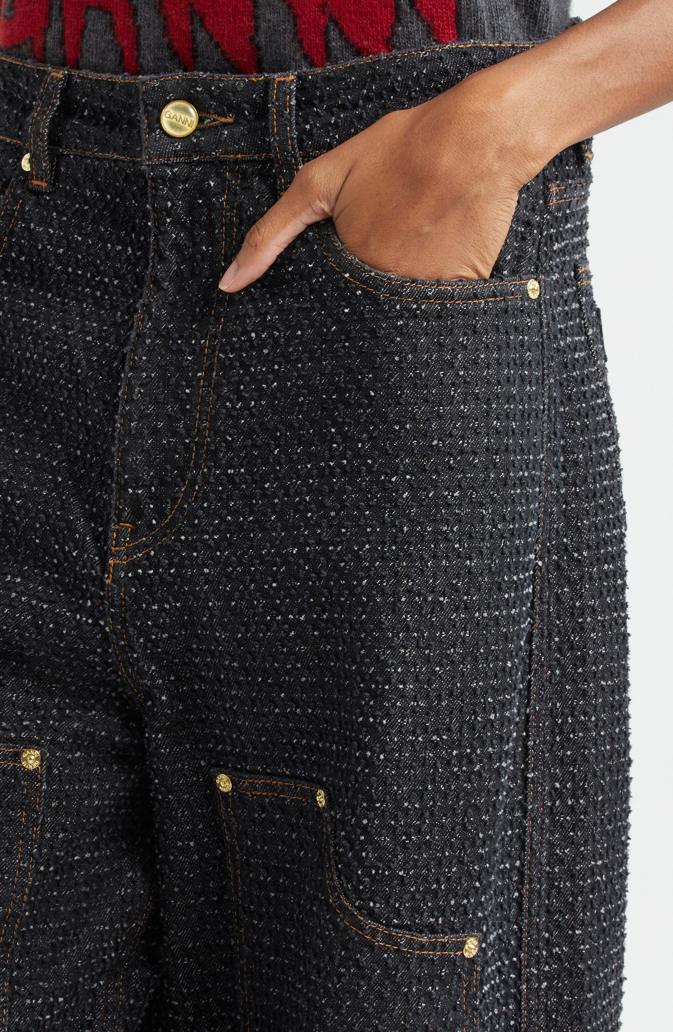 Ganni Fluffy Carpenter Jeans in Black at Nordstrom - 5