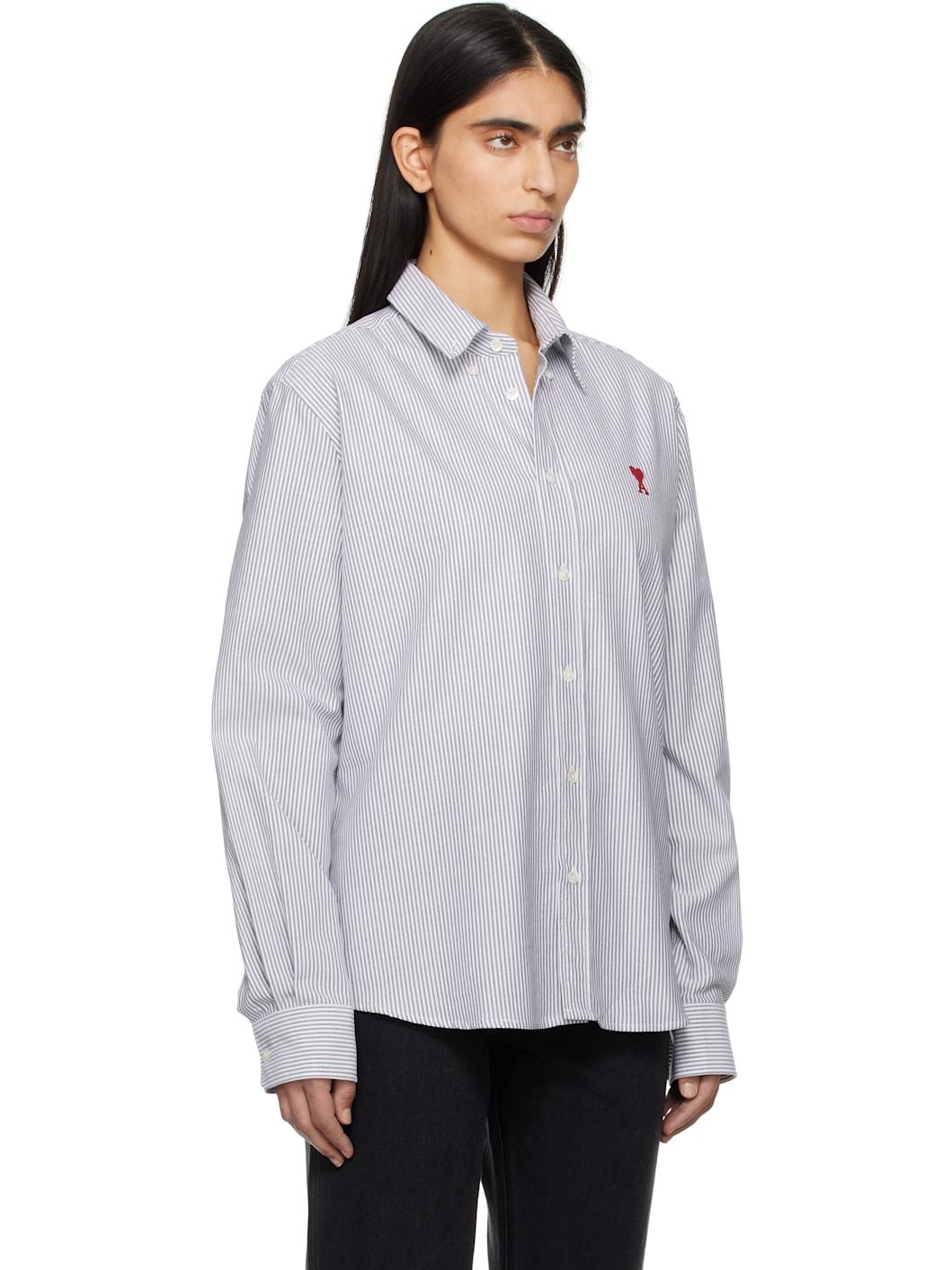 Gray & White Cotton Button-Down Ami de Coeur Shirt - 2