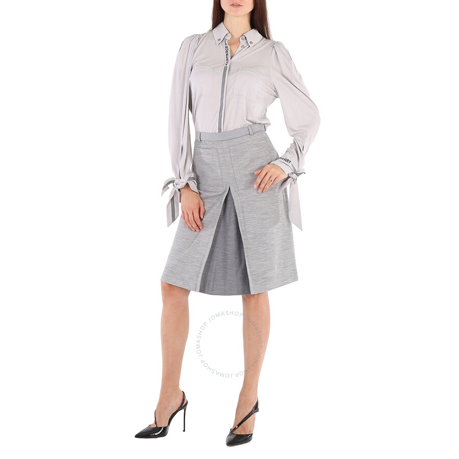 Burberry Cloud Grey Technical Wool Jersey Box-pleat Detail A-line Skirt - 6