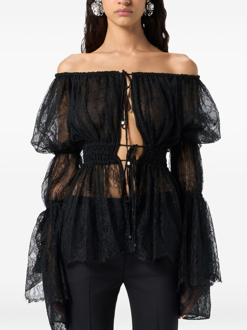 lace-trimmed bell-sleeve top - 3