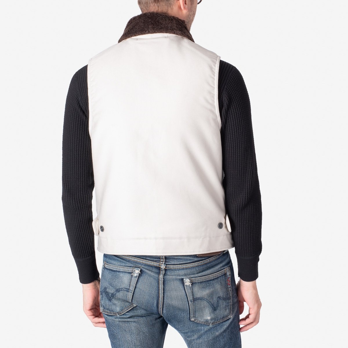 IHV-22-IVO Alpaca Lined Whipcord N1 Deck Vest - Ivory - 3
