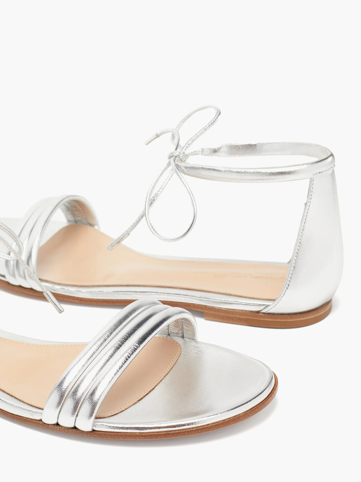 Ankle-tie metallic leather sandals - 6