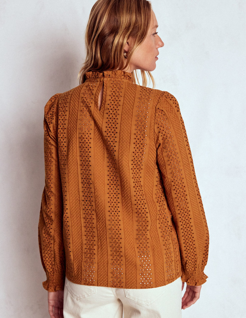 Frill Detail Broderie Top-Mustard 4