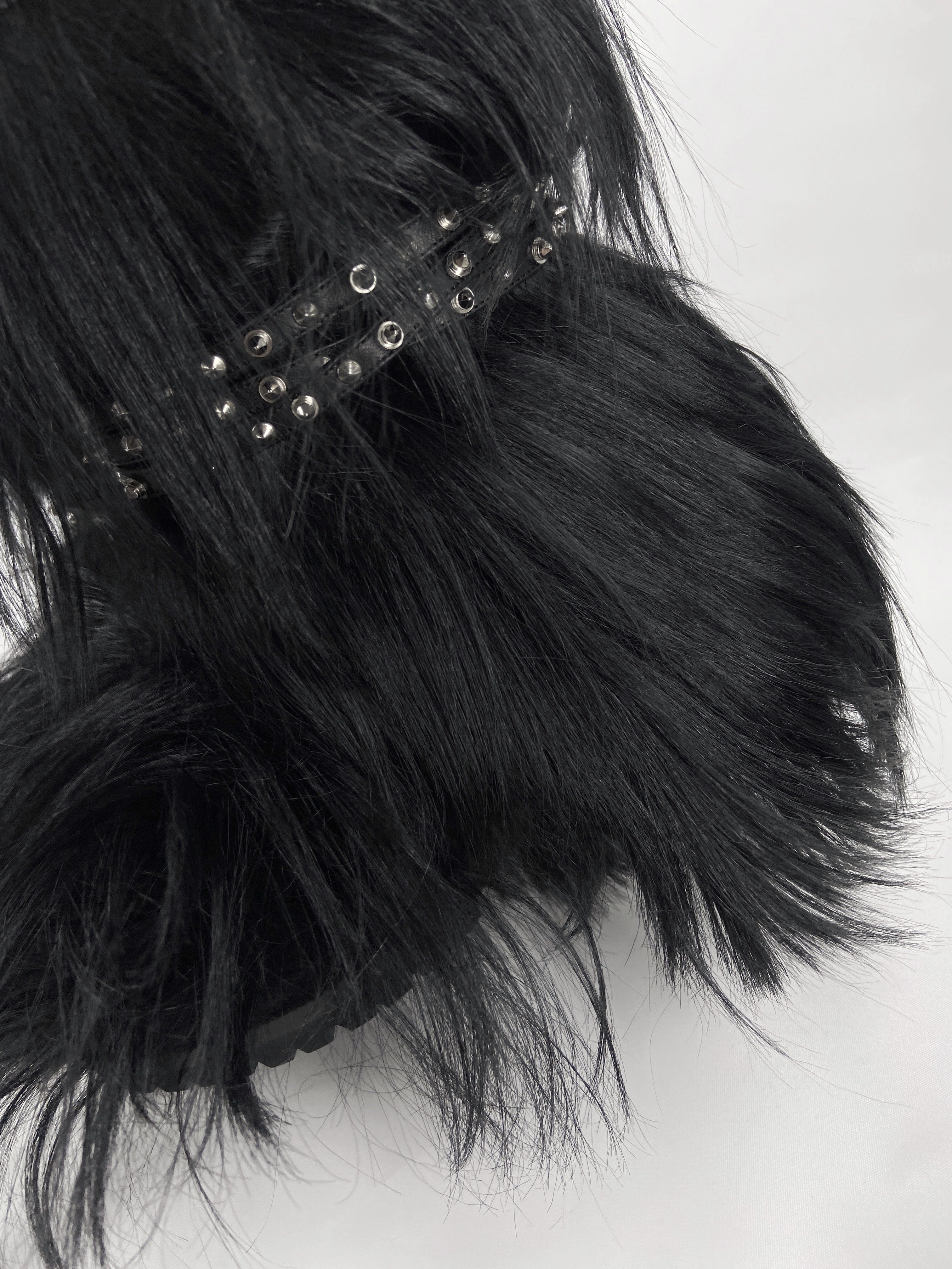 BWNT Saint Laurent Patti Studded Goat Hair Shearling Leather Ankle Boots 36 - 9