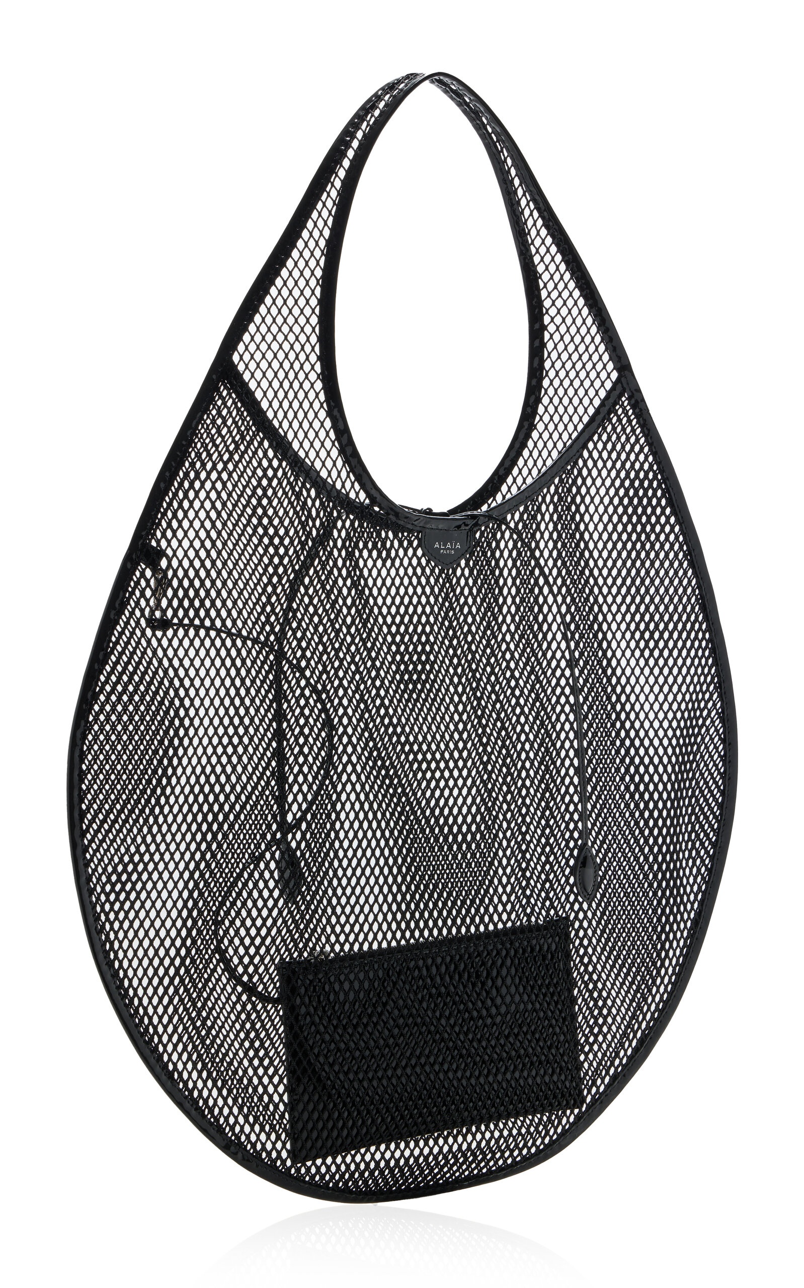 Leather-Trimmed Mesh Tote Bag black - 3