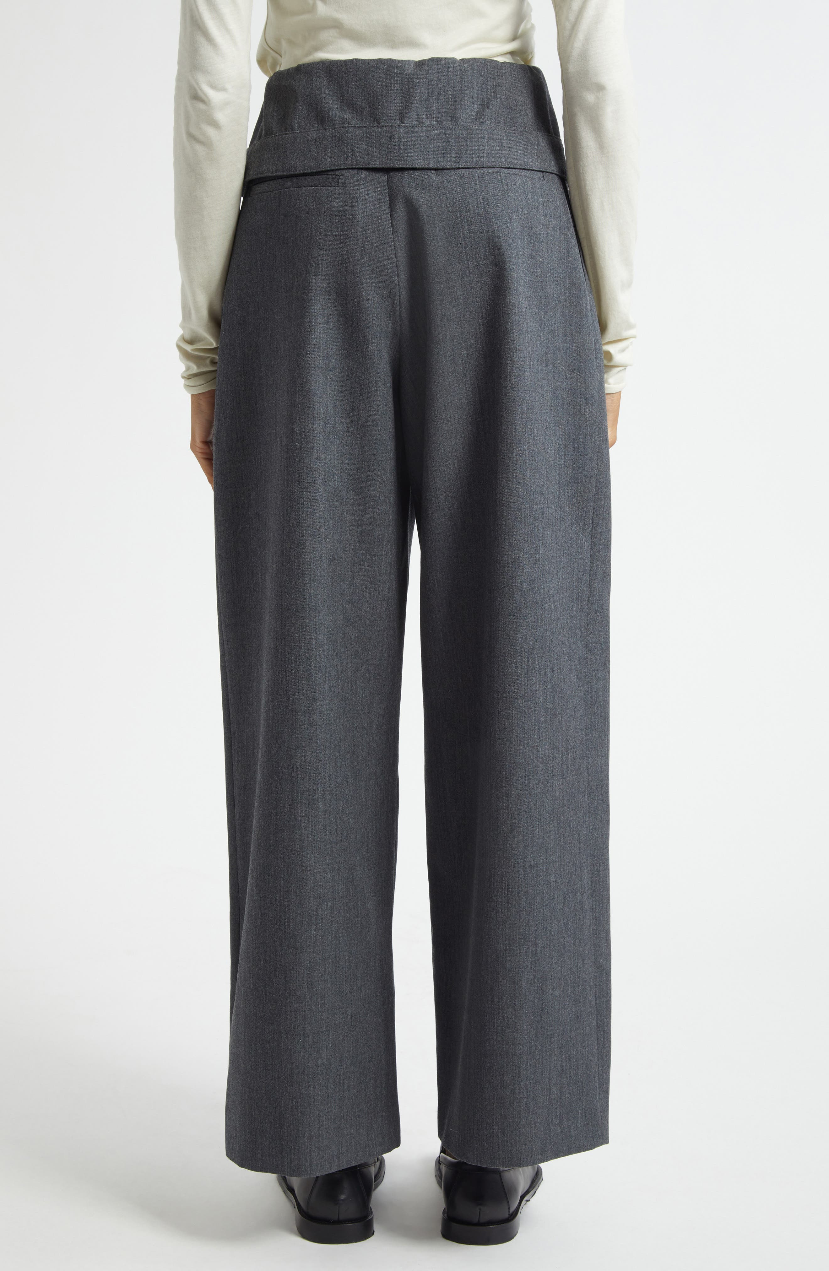 JW Anderson Foldover Wool Trousers in 972 Charcoal Melange at Nordstrom - 2