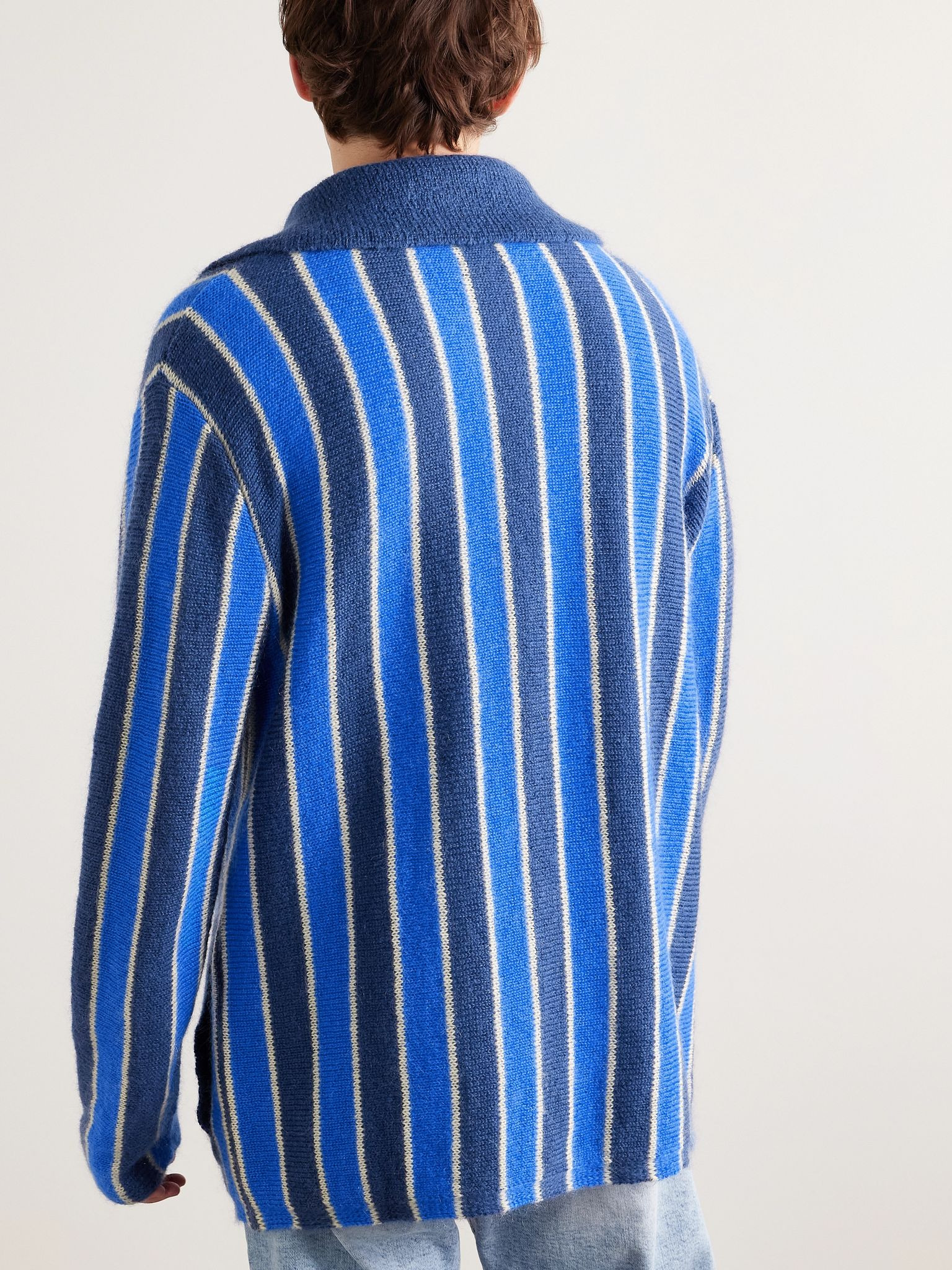 Striped Superkid Mohair-Blend Cardigan Blue - 3