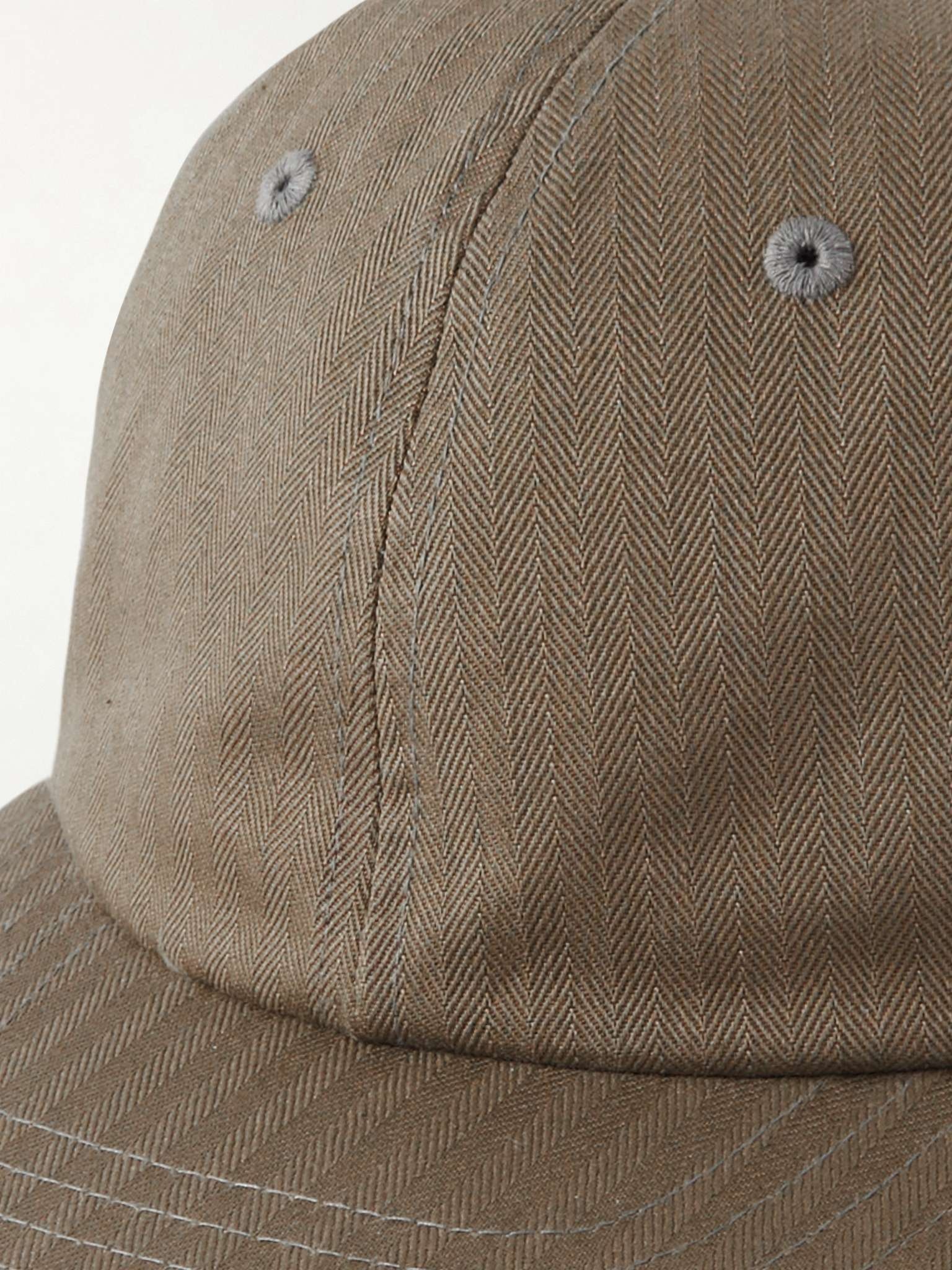 Leather-Trimmed Herringbone Cotton Cap - 4