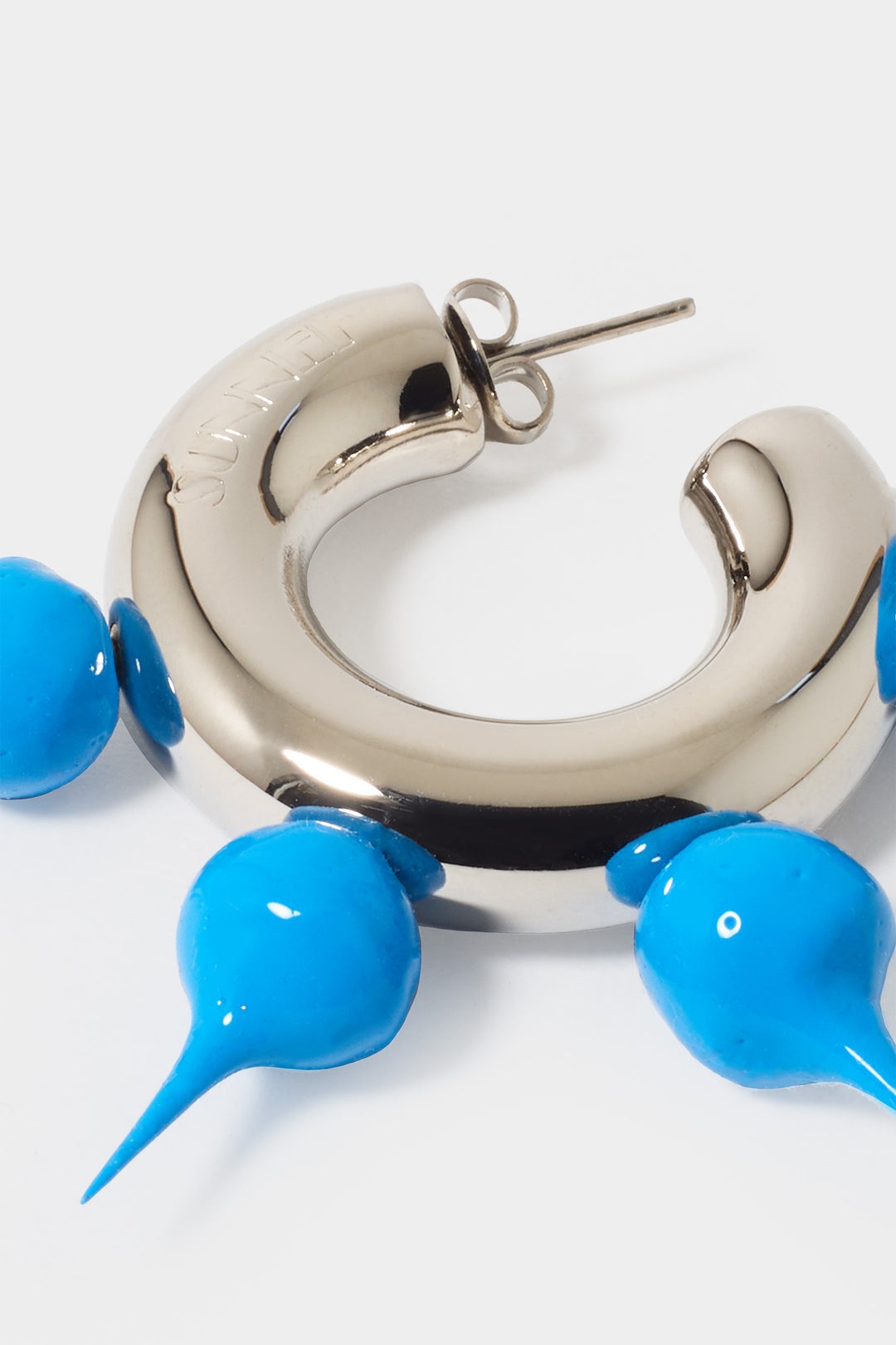 SPIKE RUBBERIZED SMALL HOOP EARRINGS / silver / turquoise - 4