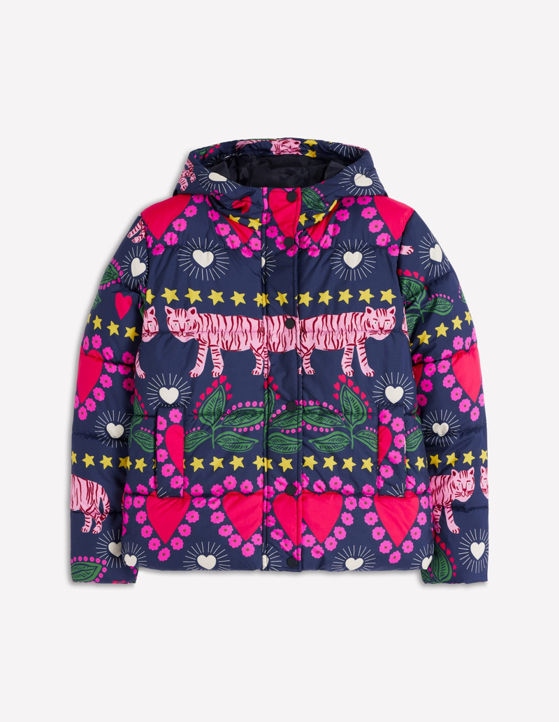 Padded Puffer Coat-French Navy, Embellished Tiger 1