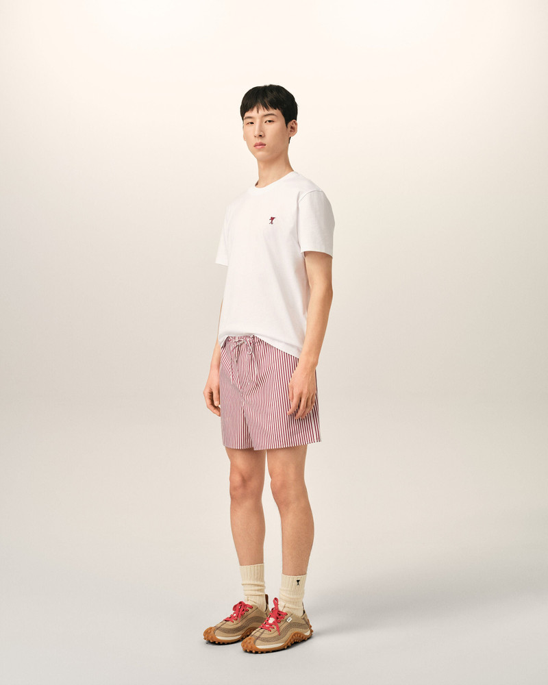 RED STRIPED COTTON SHORTS WITH AMI DE COEUR ARROW 6