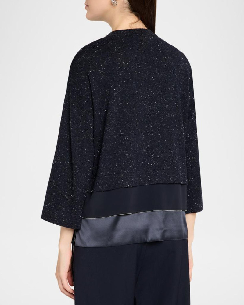 Layered Metallic Knit Crewneck Sweater 3