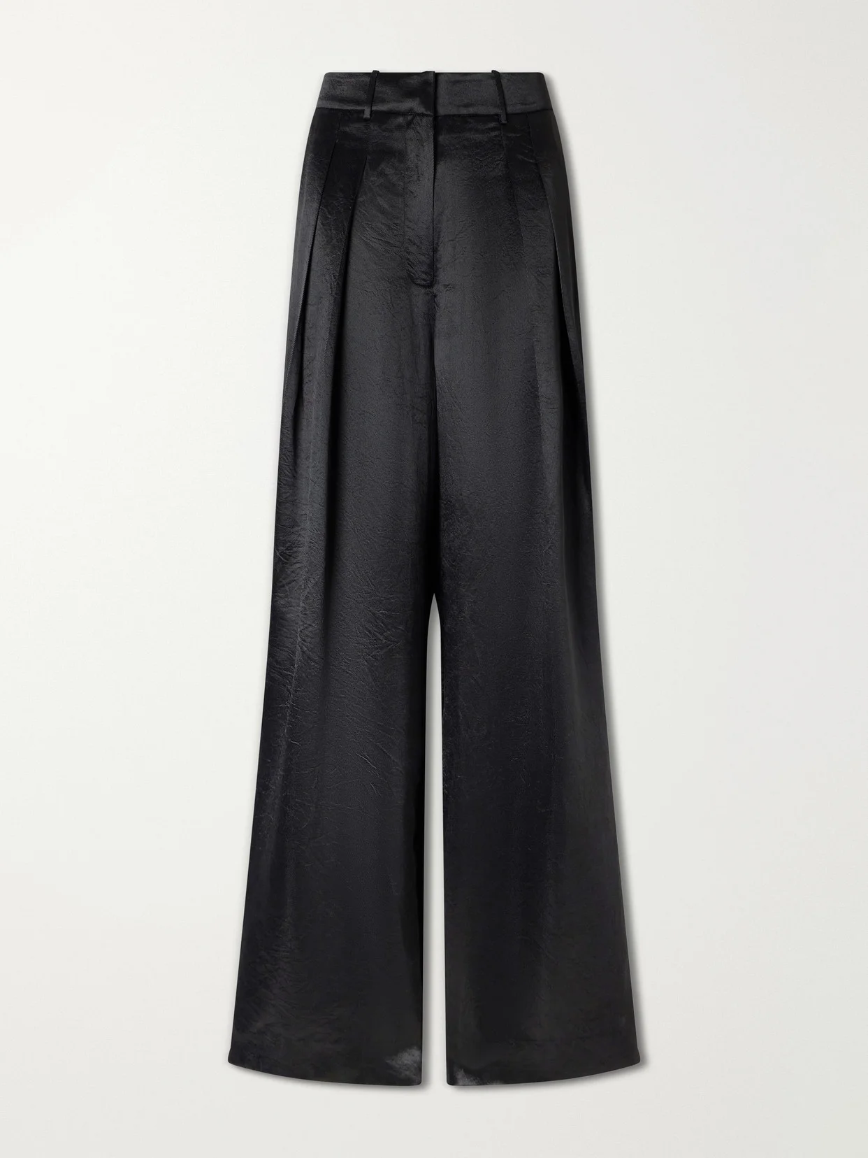 Pleated Satin High-waist Wide-leg Pants - 1