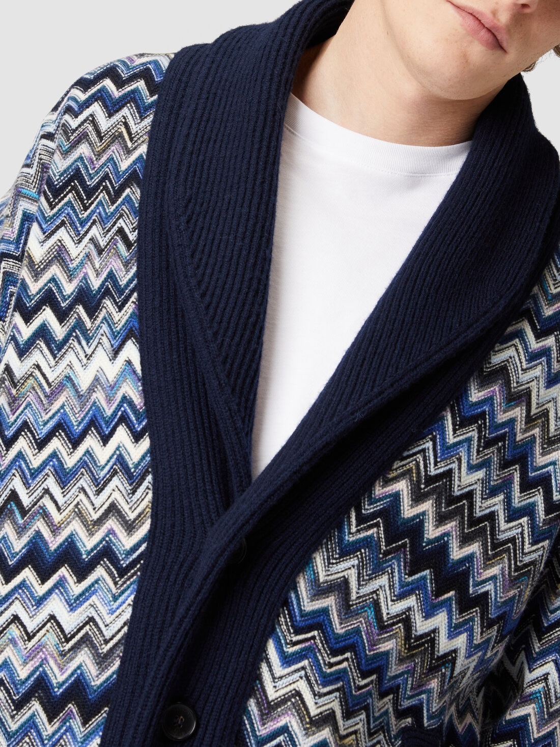 Zig zag wool cardigan with shawl collar - 5