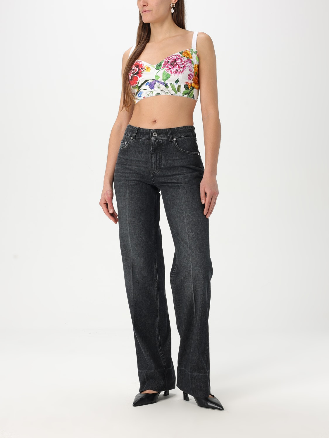 Dolce & Gabbana cropped cotton top with flower print - 2