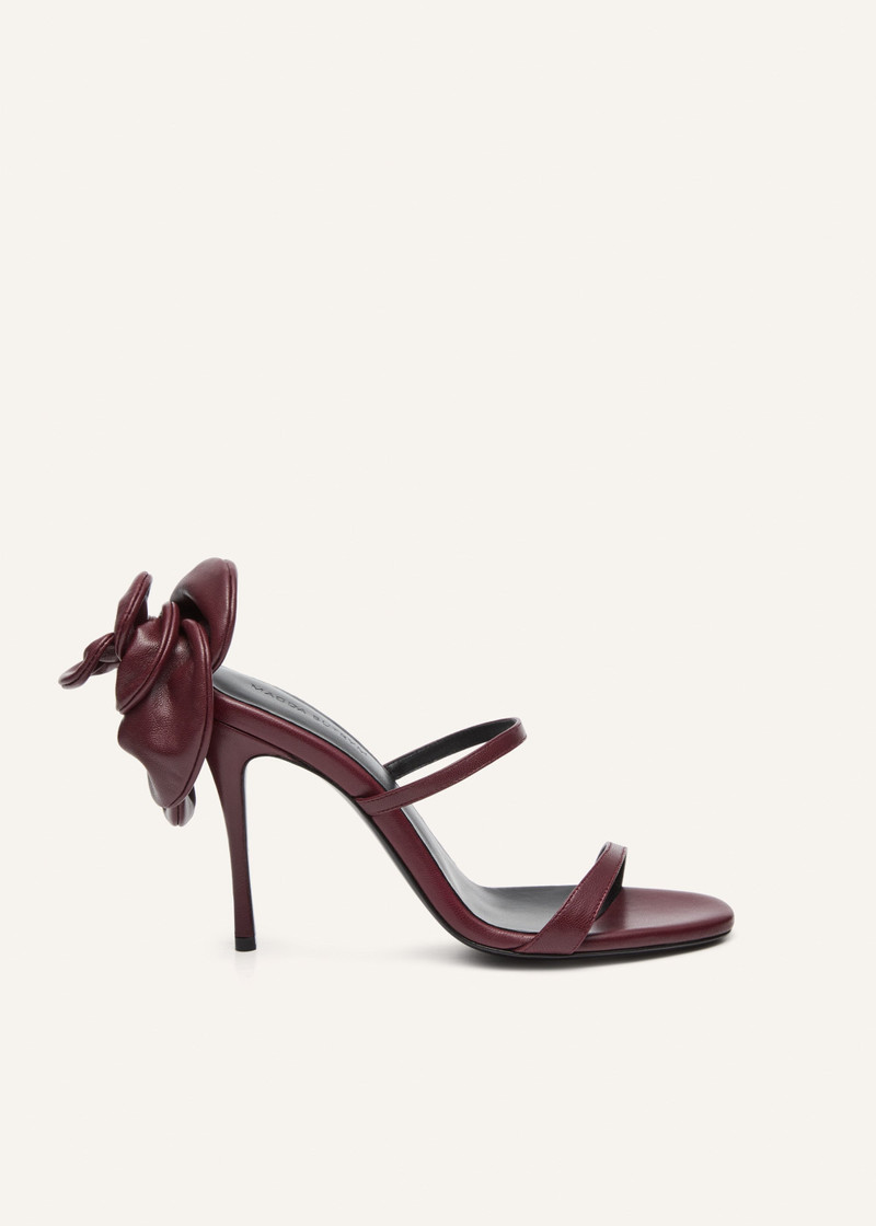 Flower heel leather sandals in burgundy - 1