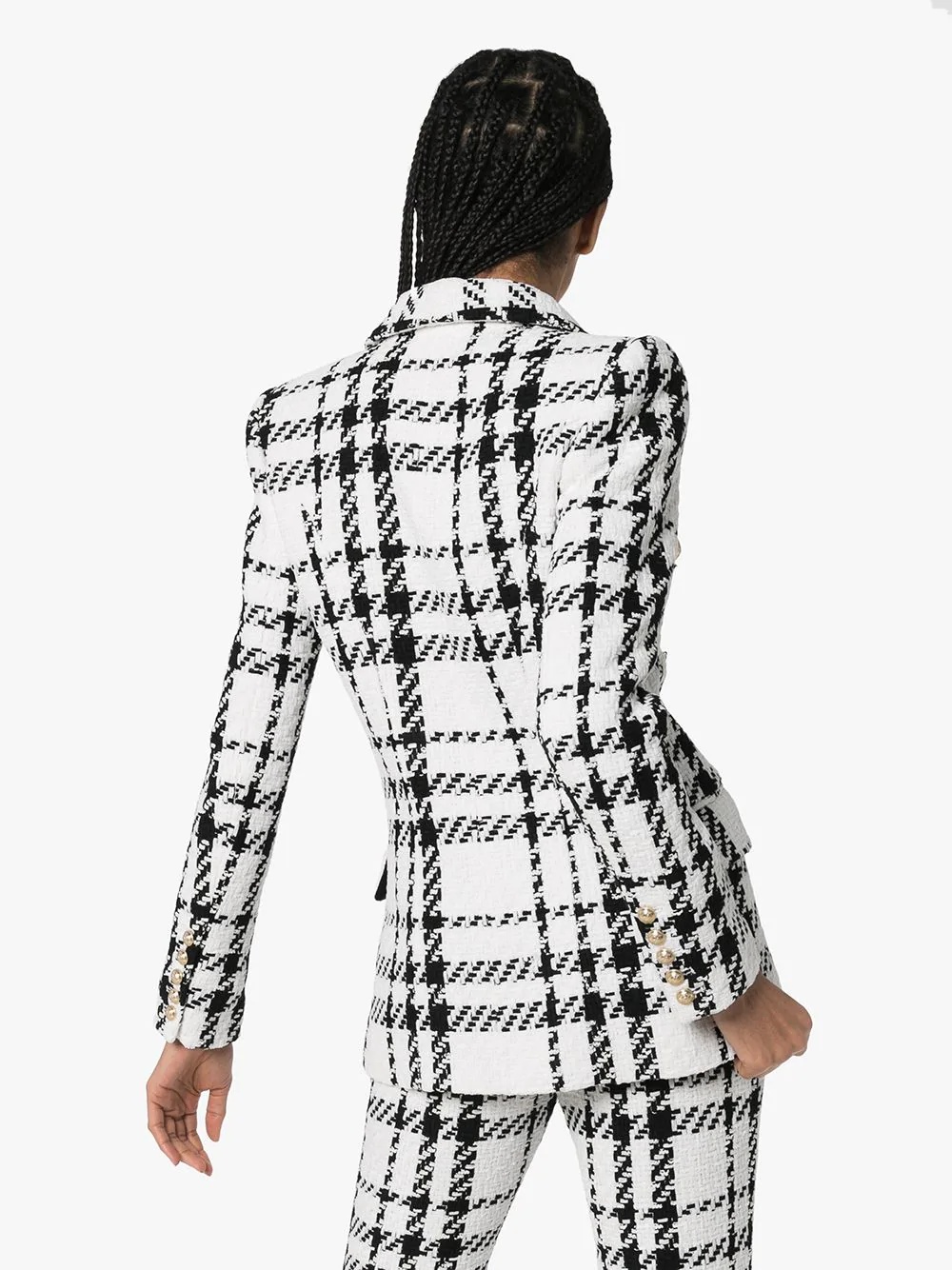 double-breasted checked tweed blazer - 4