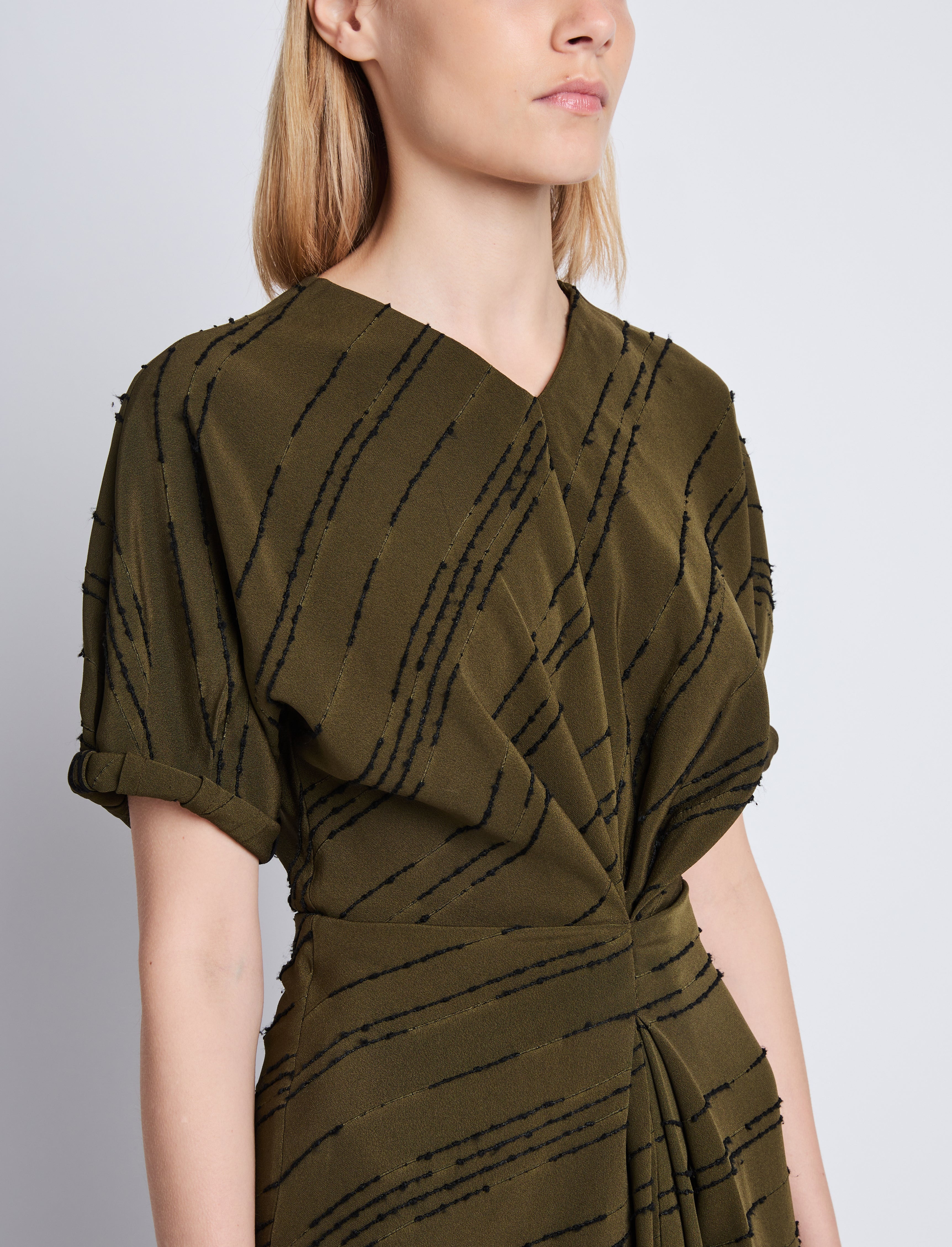 Vivienne Asymmetrical Dress in Textured Stripe Flou - 5
