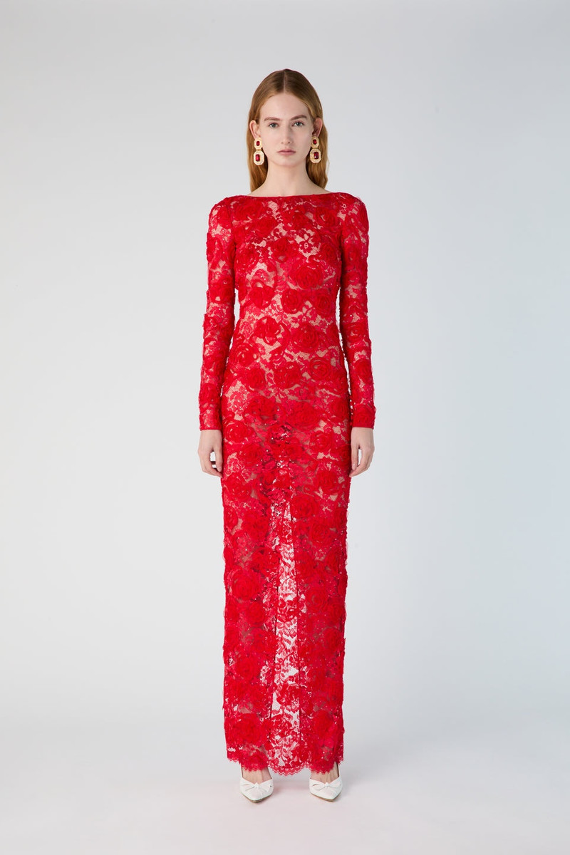 OPEN BACK LACE DRESS WITH SEQUIN, ROSE EMBROIDERY 4