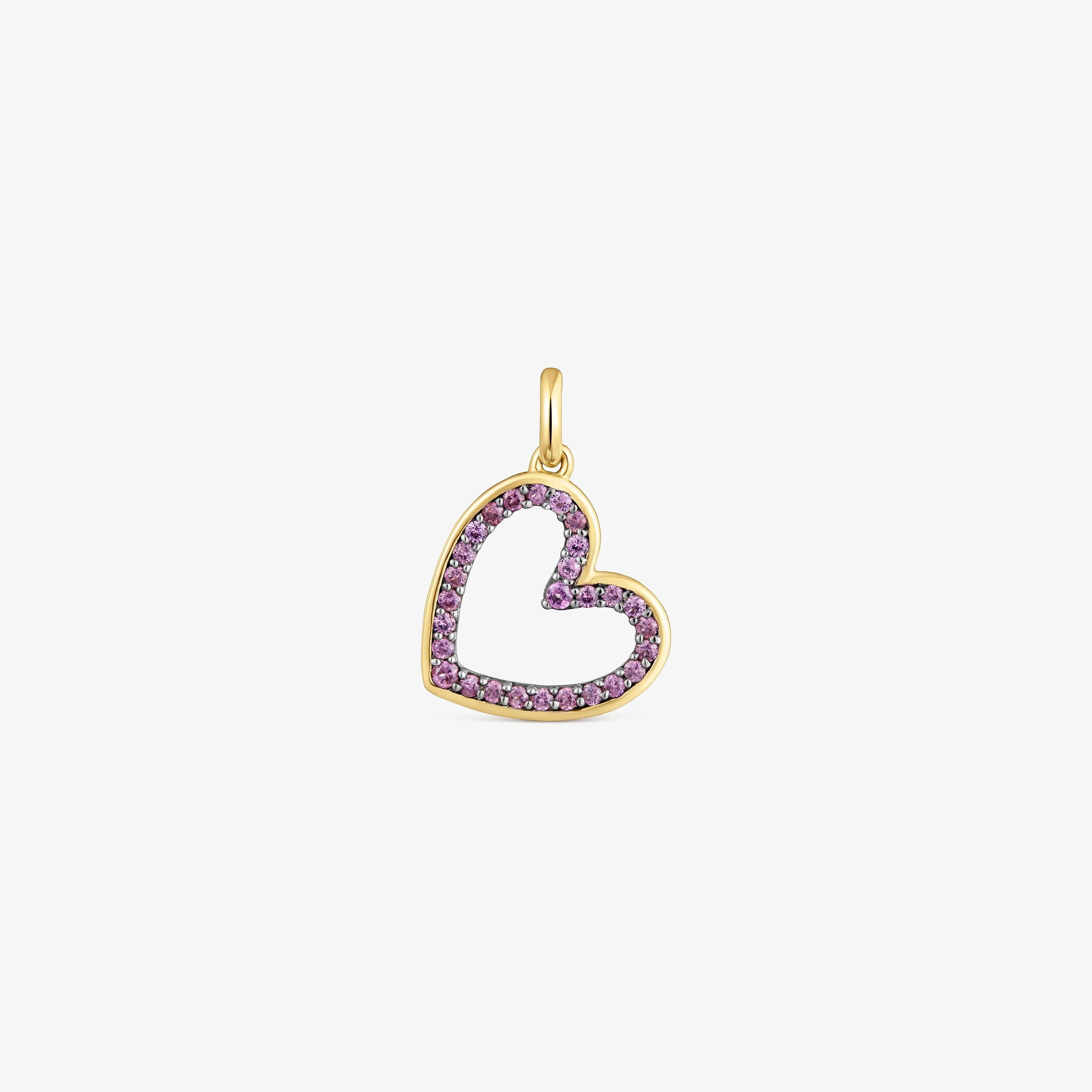 14K solid gold heart Pendant with rhodolite Medallions - 1