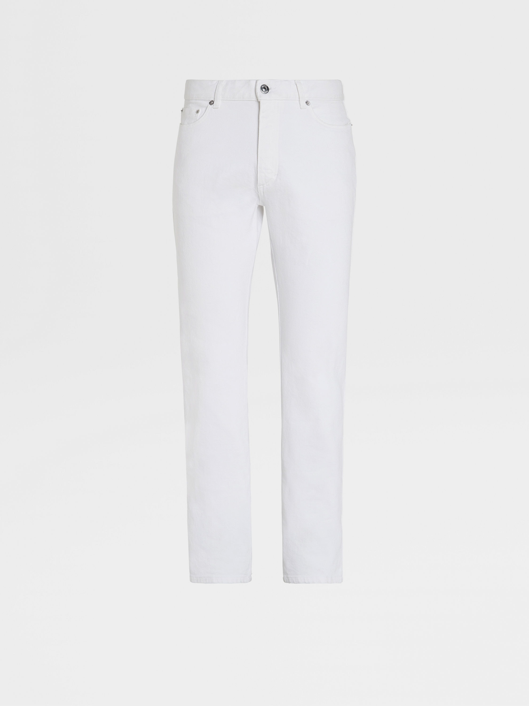 WHITE RINSE-WASHED COTTON ROCCIA JEANS - 1