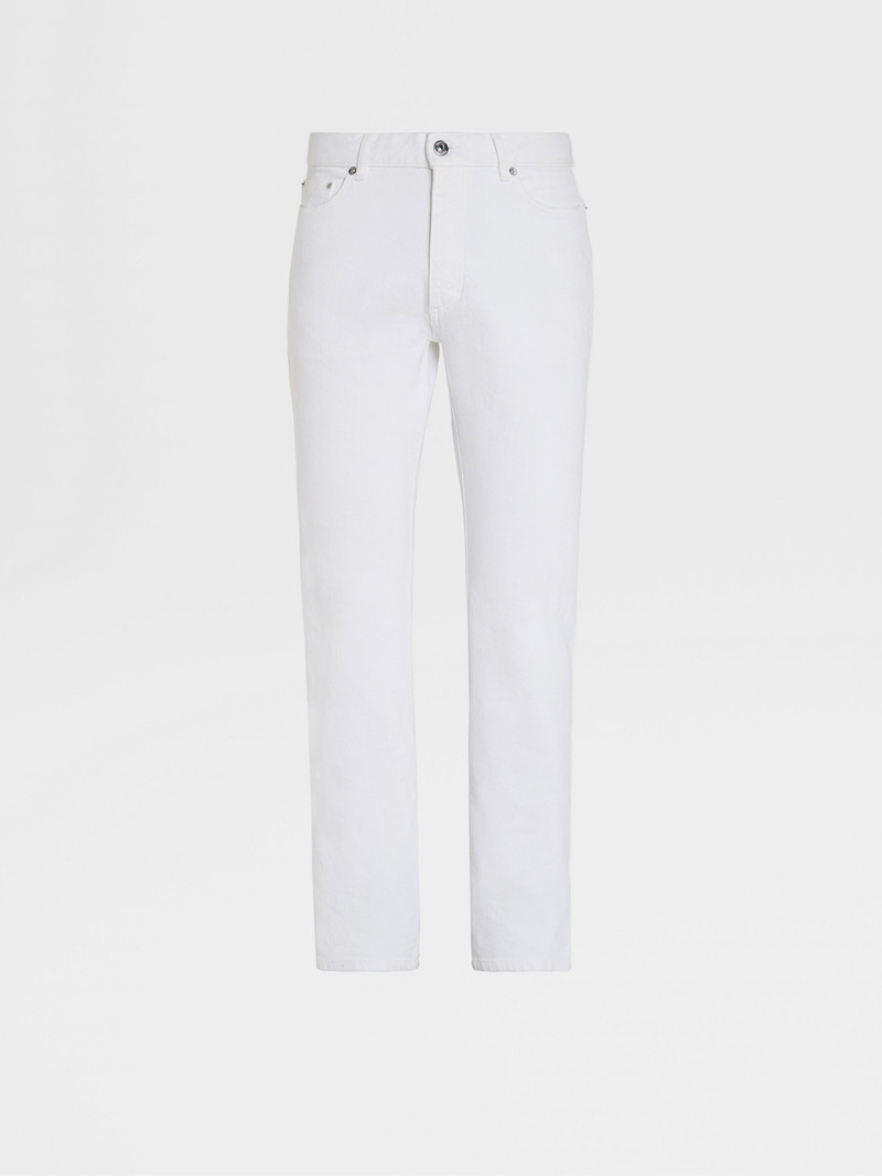 WHITE RINSE-WASHED COTTON ROCCIA JEANS 1
